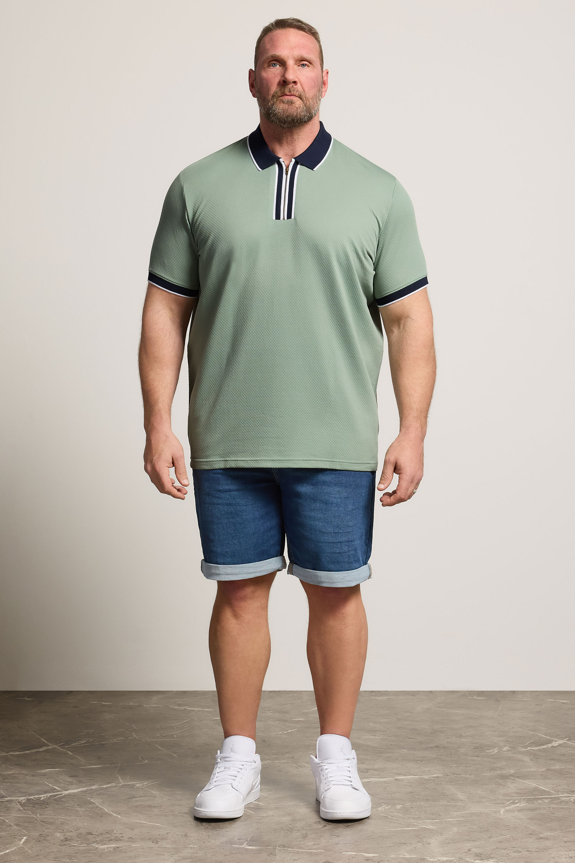 BadRhino Big & Tall Green Texture Zip Polo Shirt | BadRhino 1