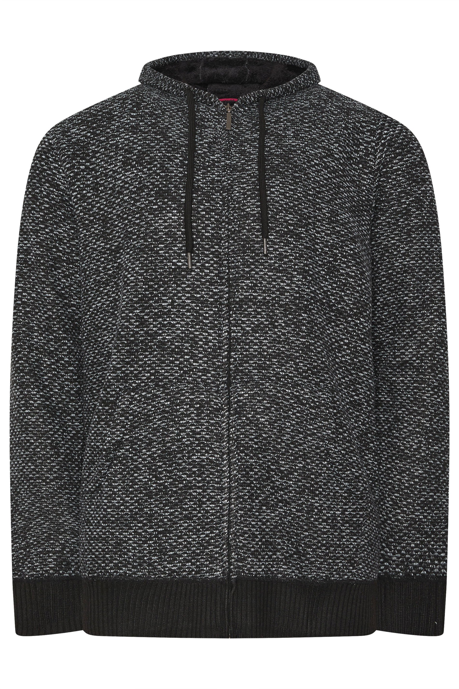 D555 Big & Tall Black Knitted Sherpa Lined Hoodie | BadRhino 4
