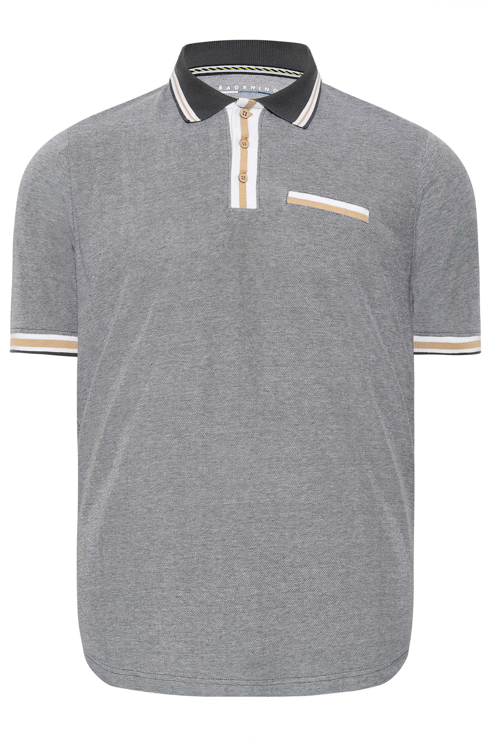 BadRhino Big & Tall Grey Stripe Placket Polo Shirt | BadRhino 3