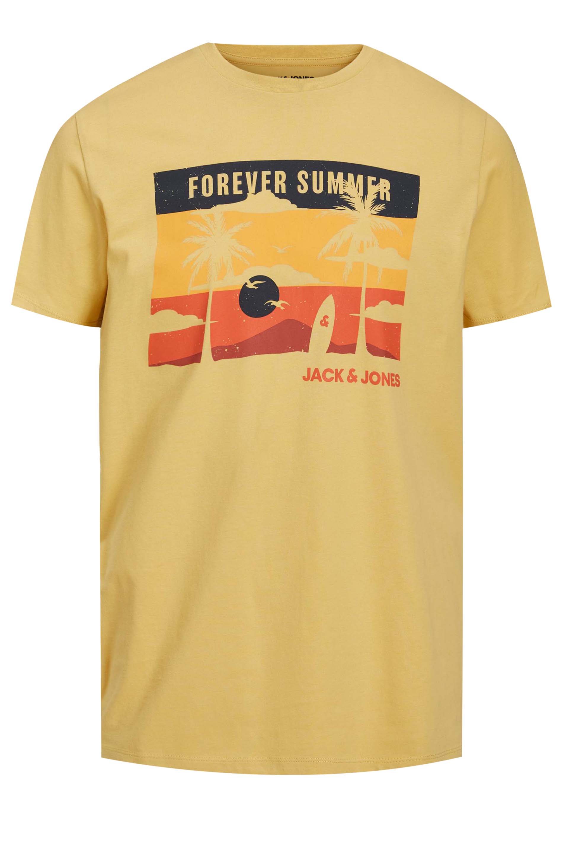 JACK & JONES Big & Tall Yellow 'Forever Summer' Print T-Shirt | BadRhino 2