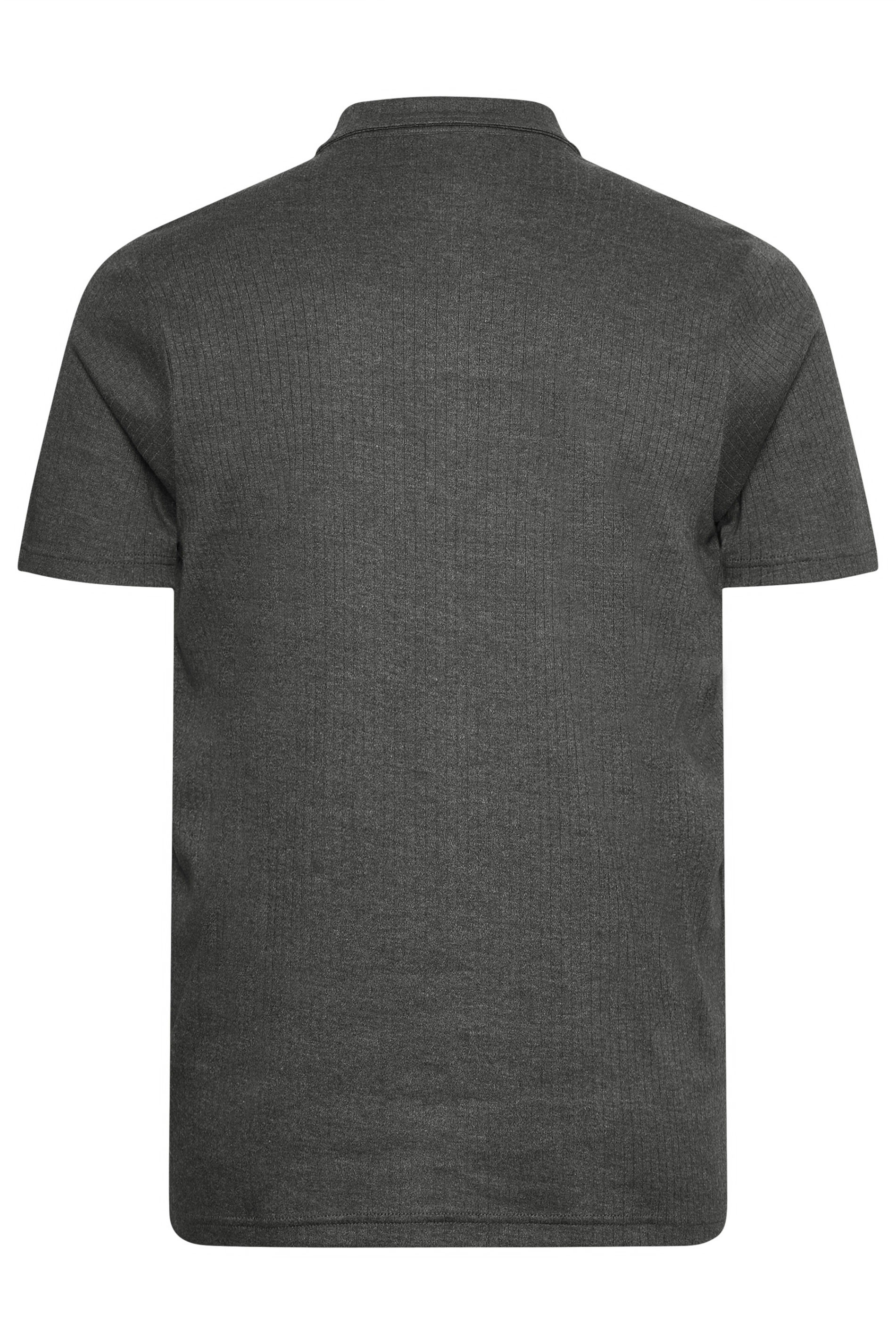 BadRhino Big & Tall Charcoal Grey Jacquard Zip Neck Polo Shirt | BadRhino 7