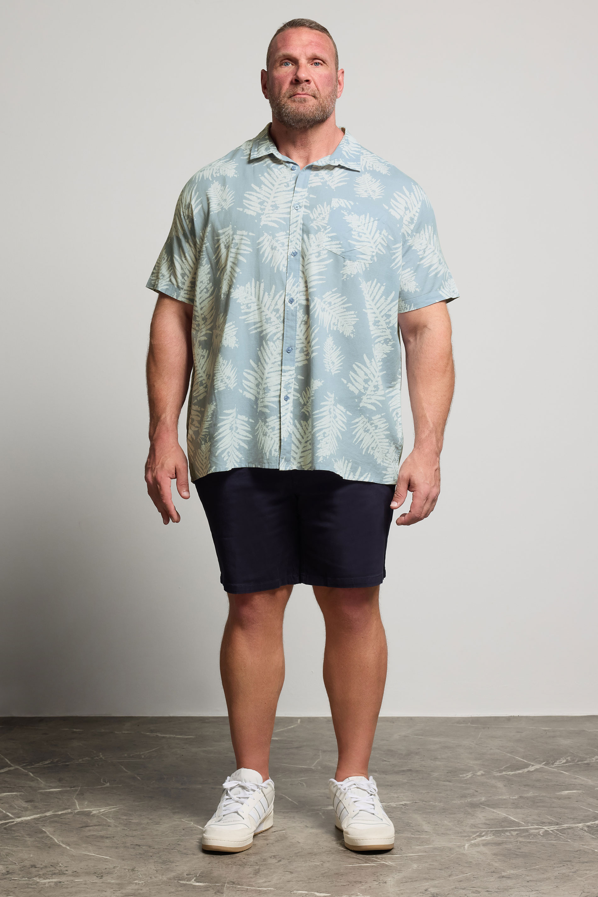 BadRhino Big & Tall Dusky Blue Palm Leaf Linen Shirt | BadRhino 3