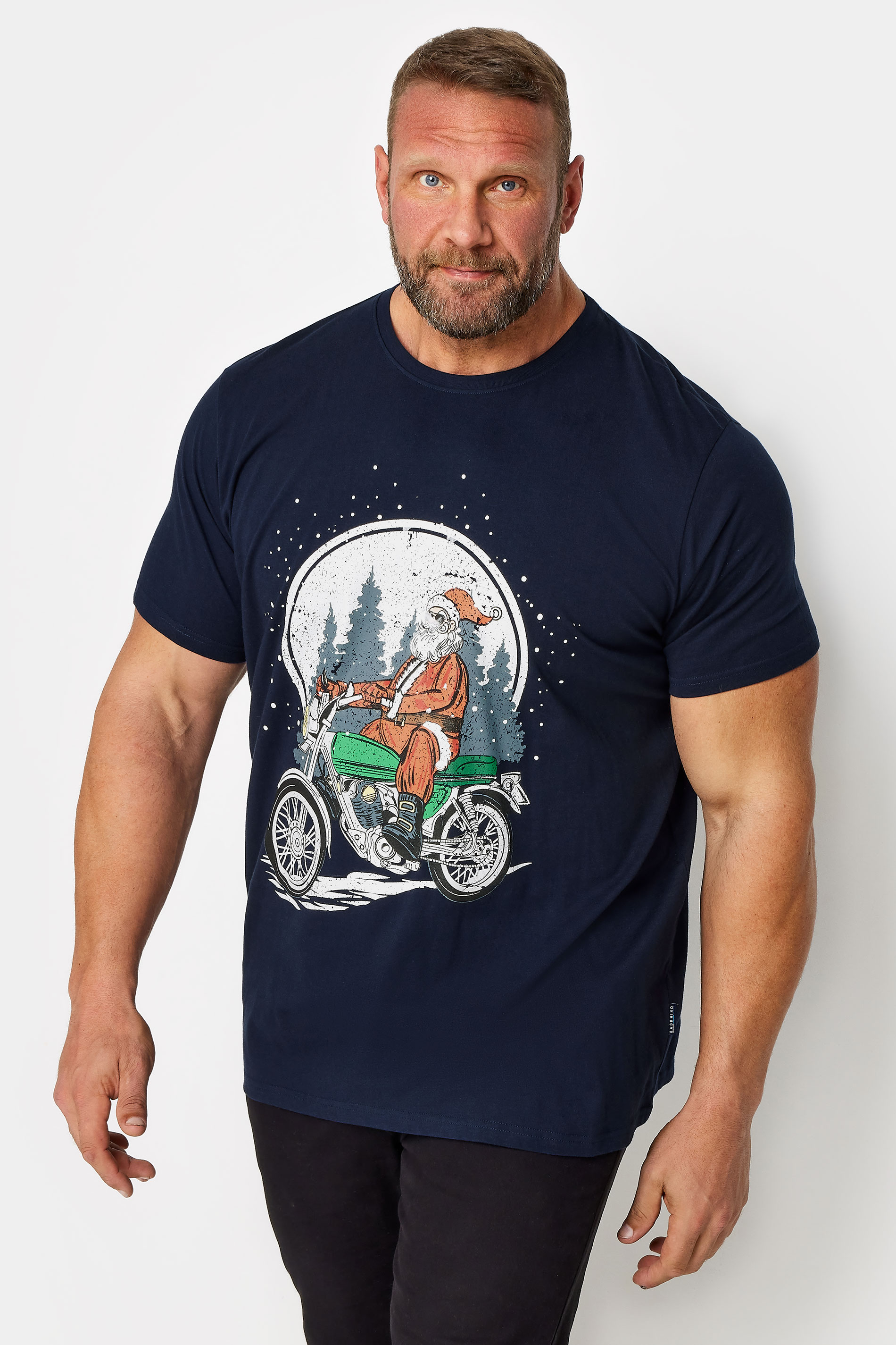 BadRhino Big & Tall Navy Blue Santa Motorbike Christmas T-Shirt | BadRhino 2