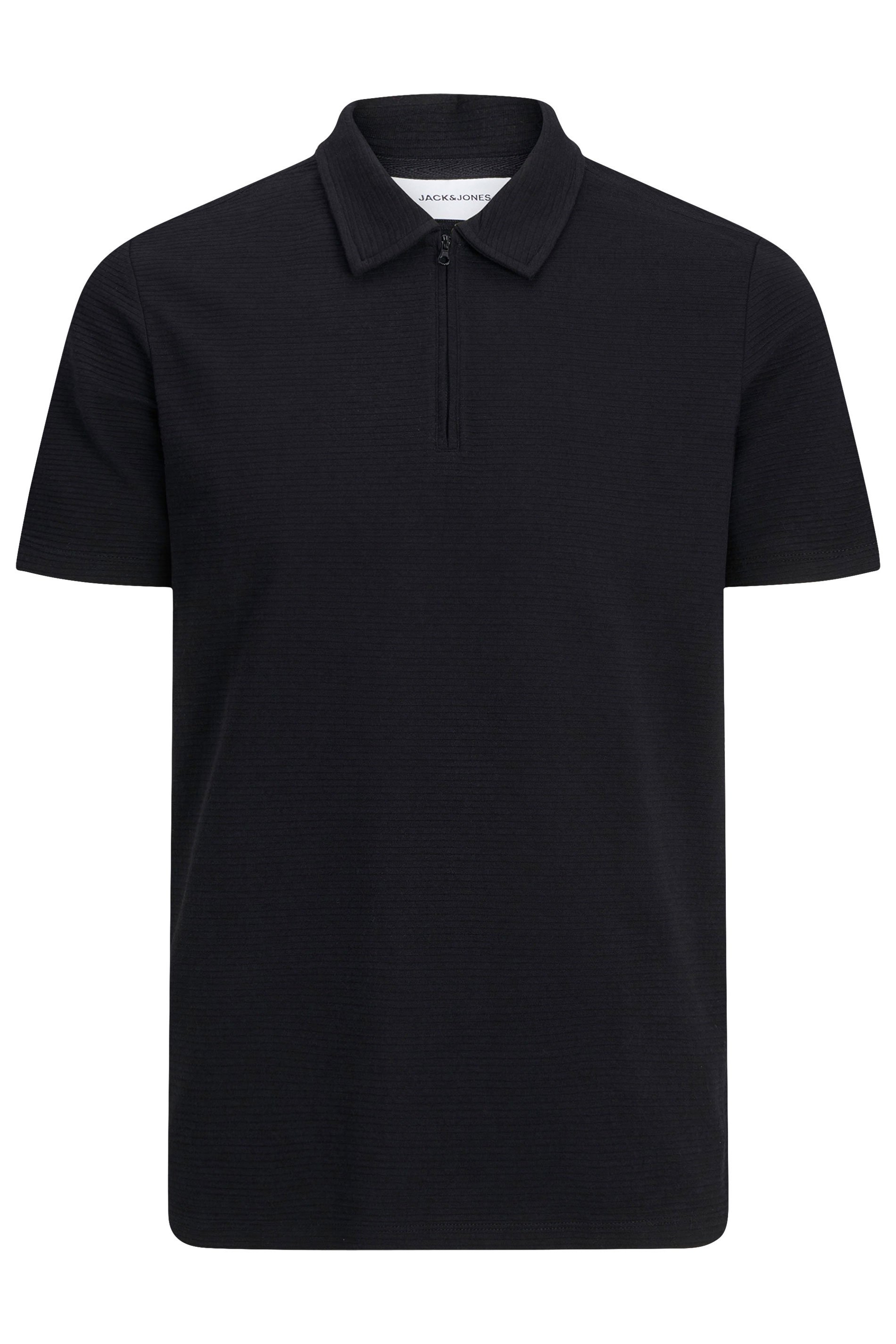 JACK & JONES Big & Tall Black Zip Polo Shirt | BadRhino 2