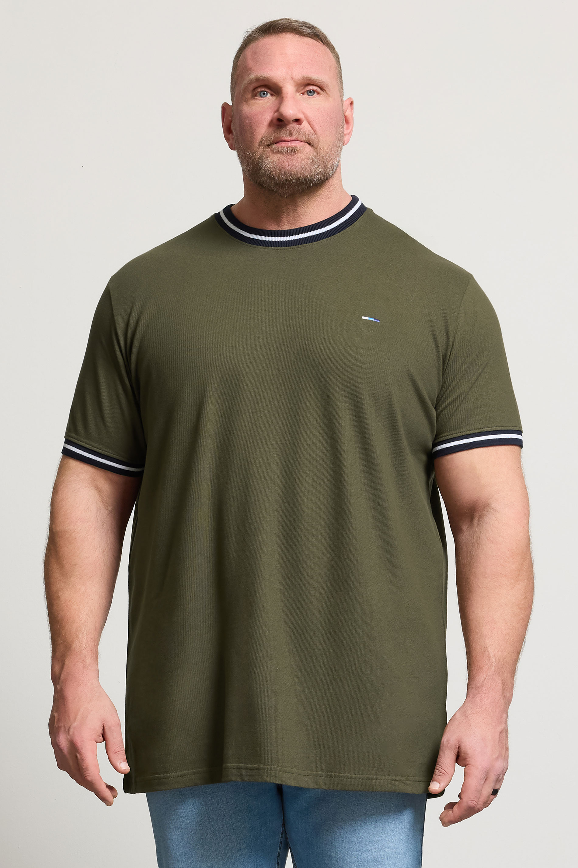 BadRhino Big & Tall Olive Green Extra Long Pique Ringer T-Shirt | BadRhino 1