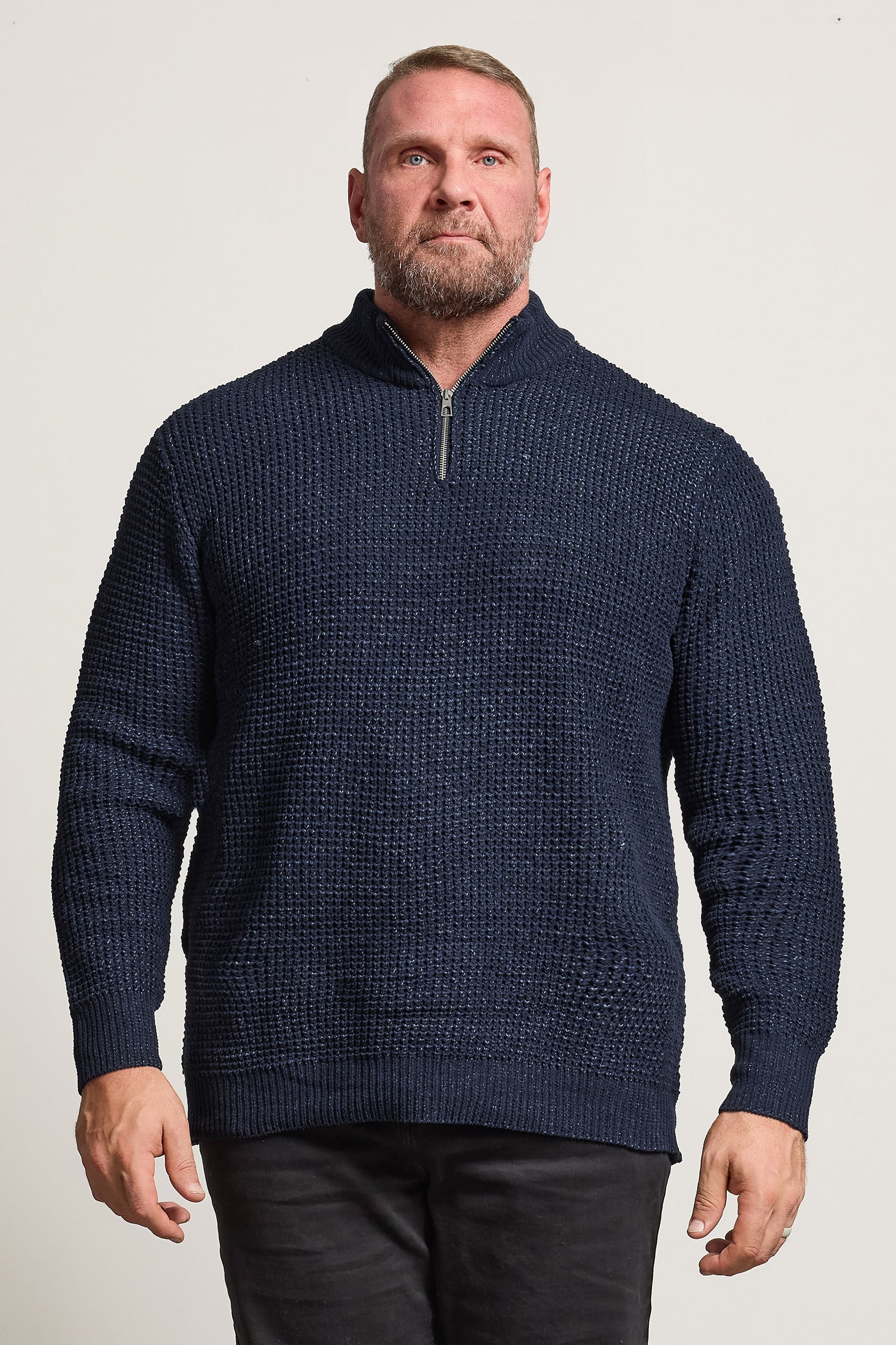 BadRhino Big & Tall Navy Blue Chenille Quarter Zip Jumper | BadRhino 1