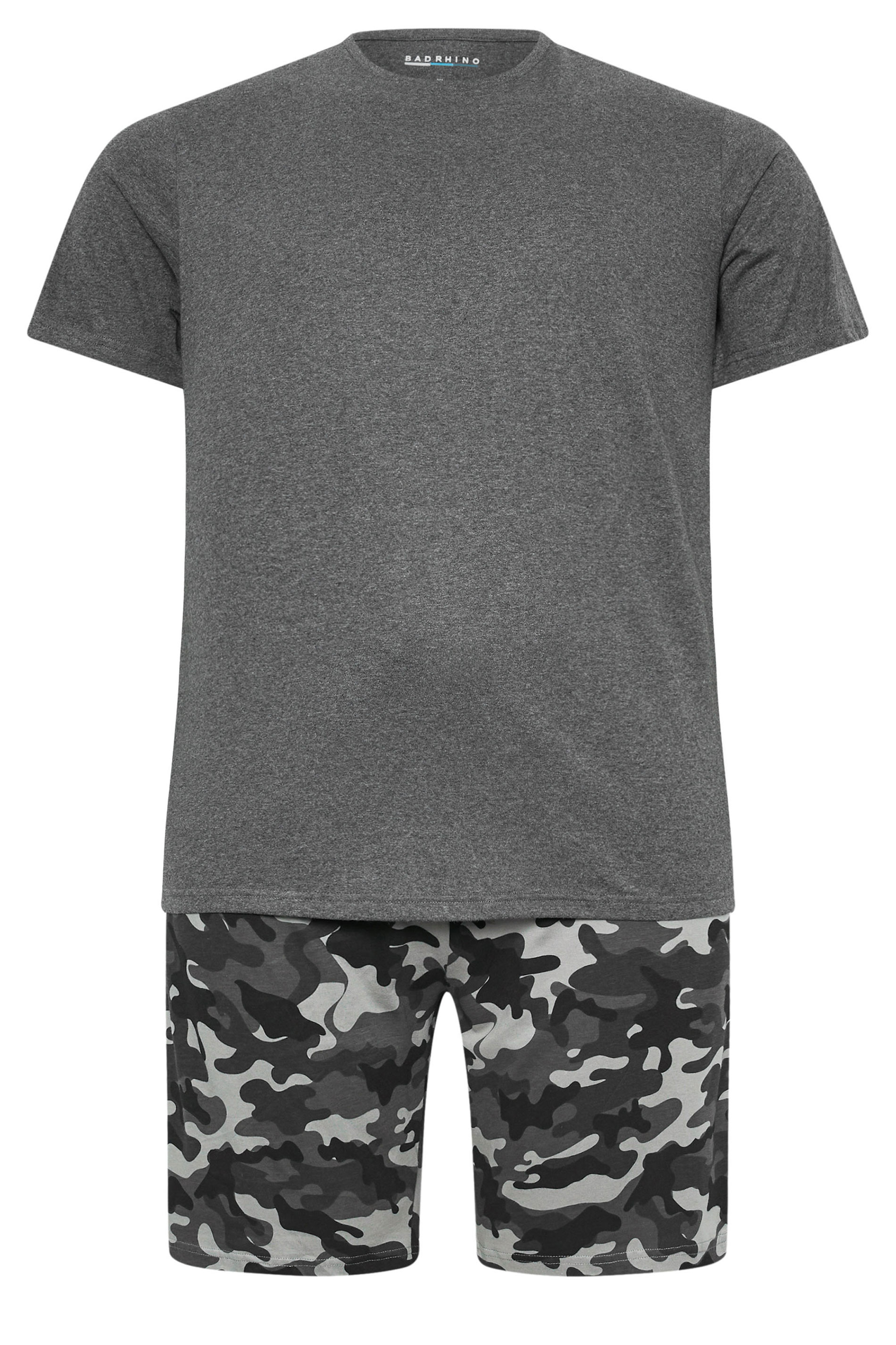 BadRhino Big & Tall Grey Camo Print Shorts and T-Shirt Pyjama Set | BadRhino 3