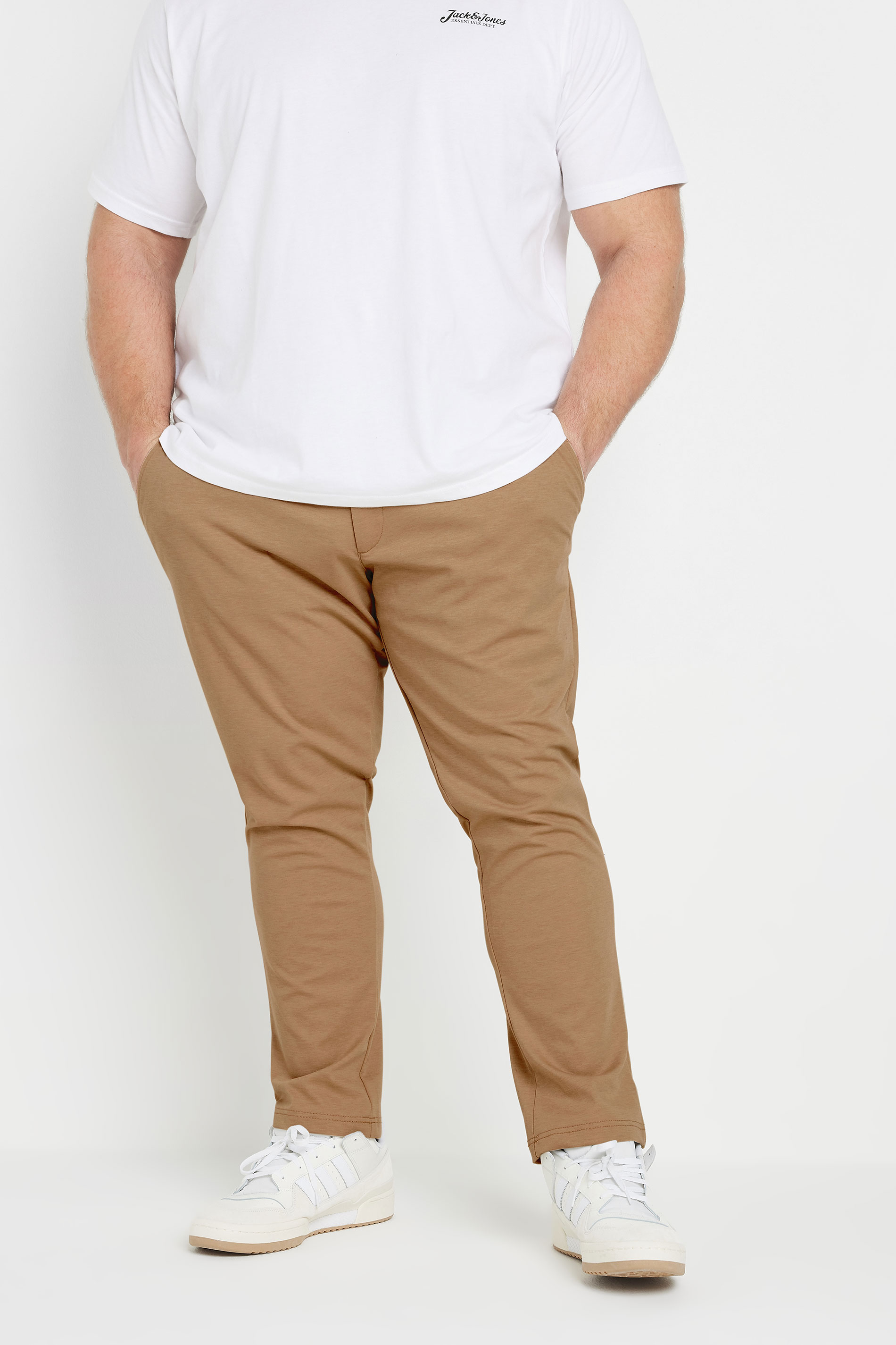 JACK & JONES Big & Tall Brown Straight Leg Chino Trousers | BadRhino  1