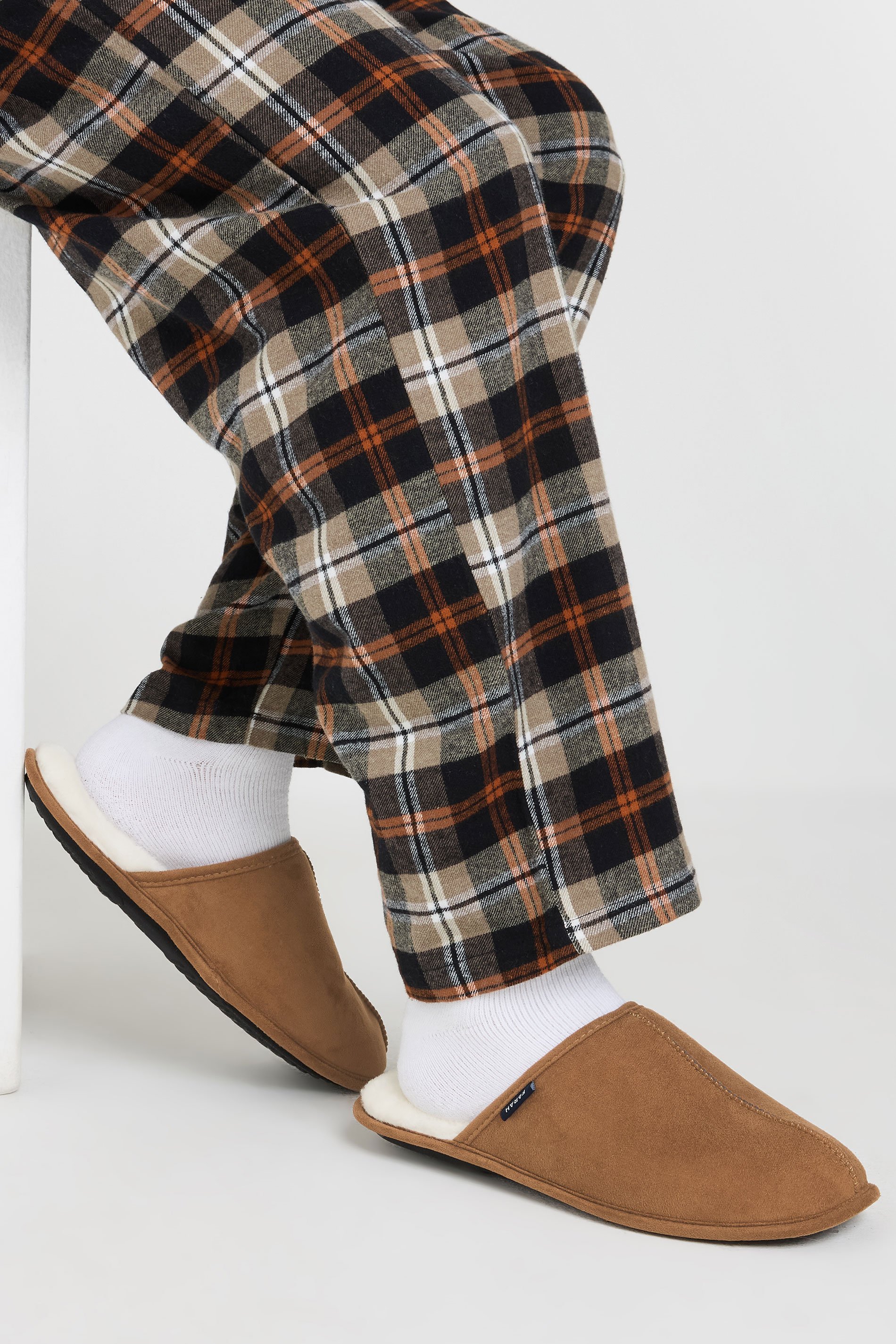 FARAH Tan Brown Faux Fur Lined Mule Slippers | BadRhino 1