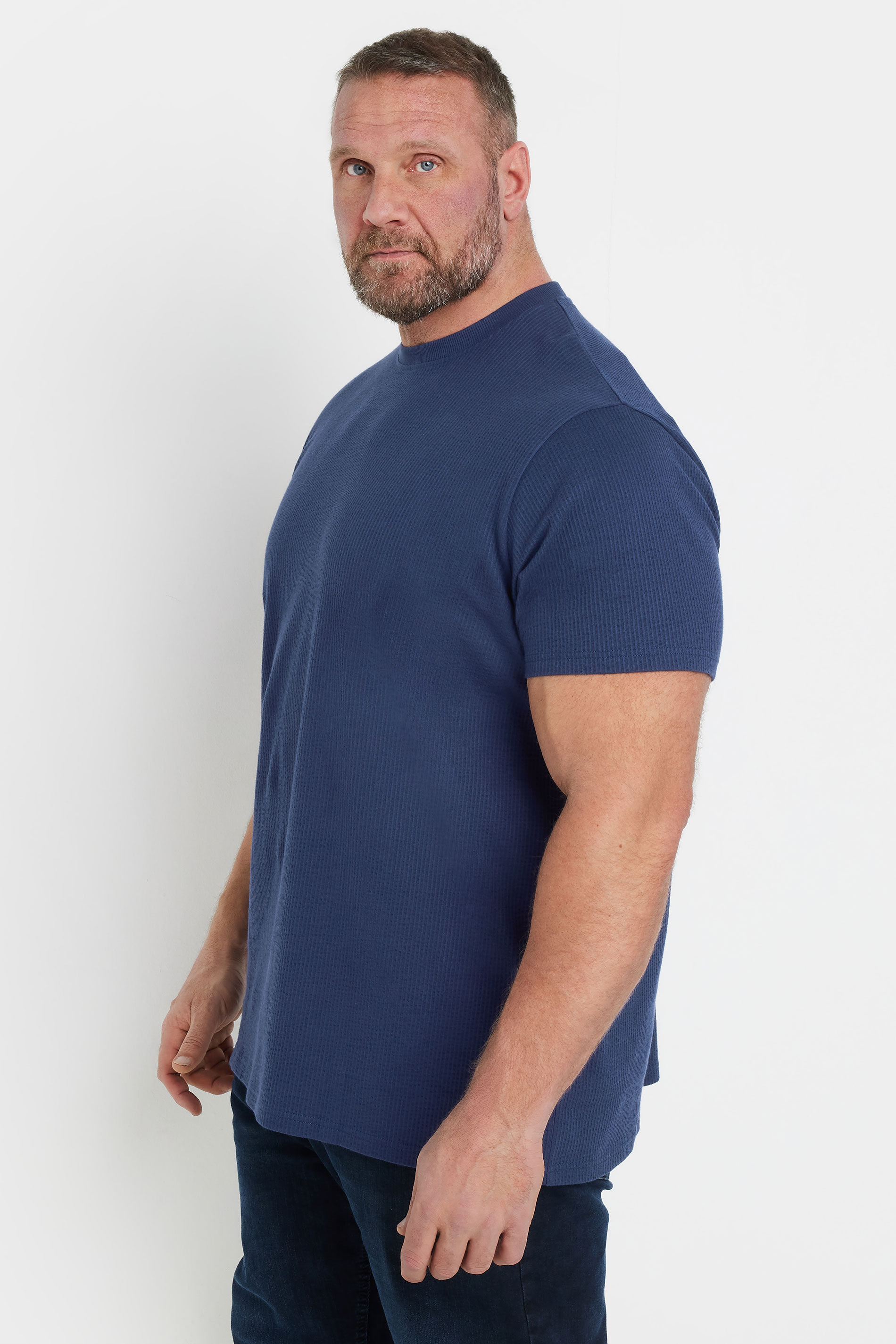 BadRhino Big & Tall Blue Seersucker Textured T-Shirt | BadRhino 3