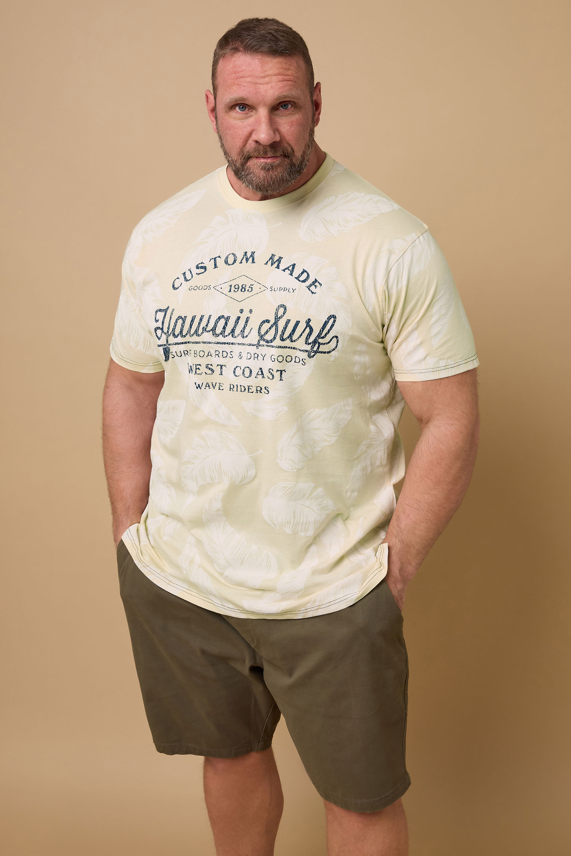 KAM Big & Tall Stone Brown 'Hawaii Surf' Leaf Print T-Shirt | BadRhino 1