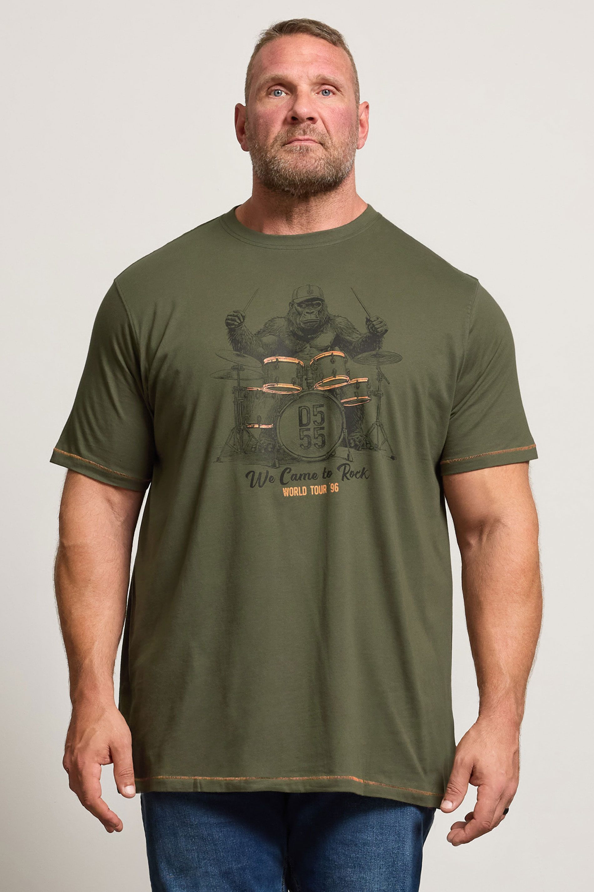 D555 Big & Tall Khaki Green 'We Come To Rock' Graphic Print T-Shirt | BadRhino 1