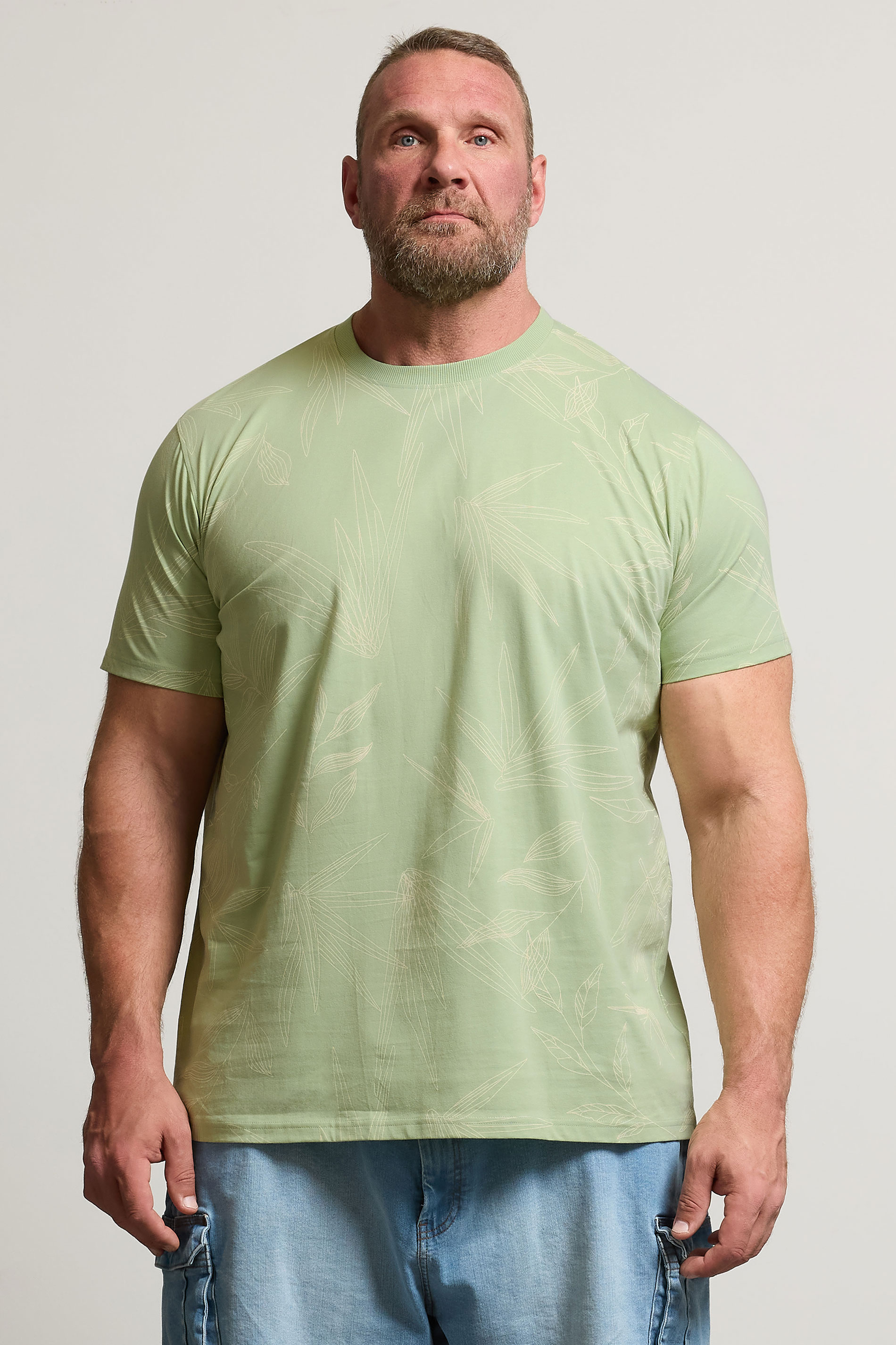 BadRhino Big & Tall Sage Green Leaf Printed T-Shirt | BadRhino 2