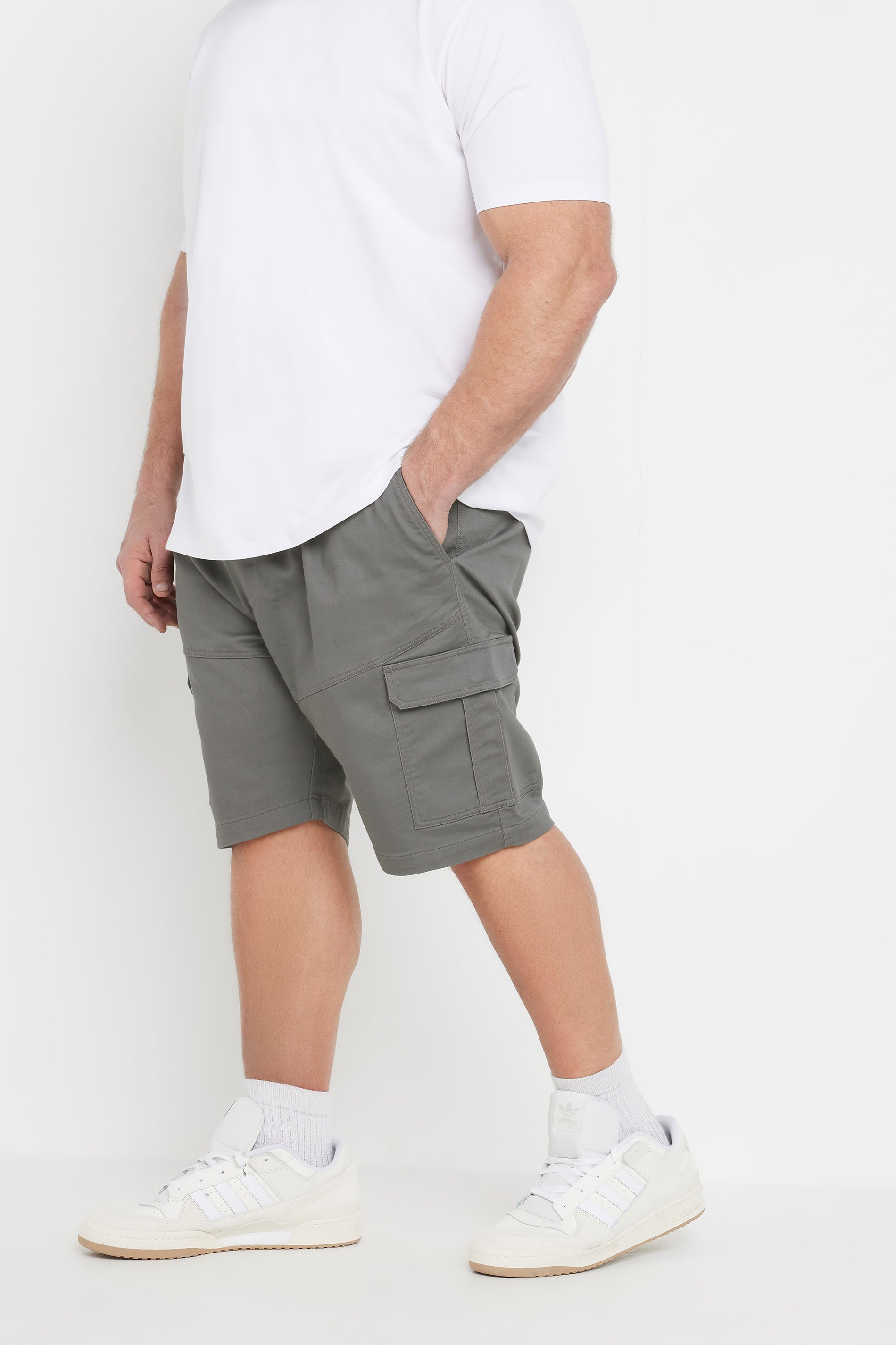 BadRhino Big & Tall Charcoal Grey Elasticated Waist Stretch Cargo Shorts | BadRhino 1
