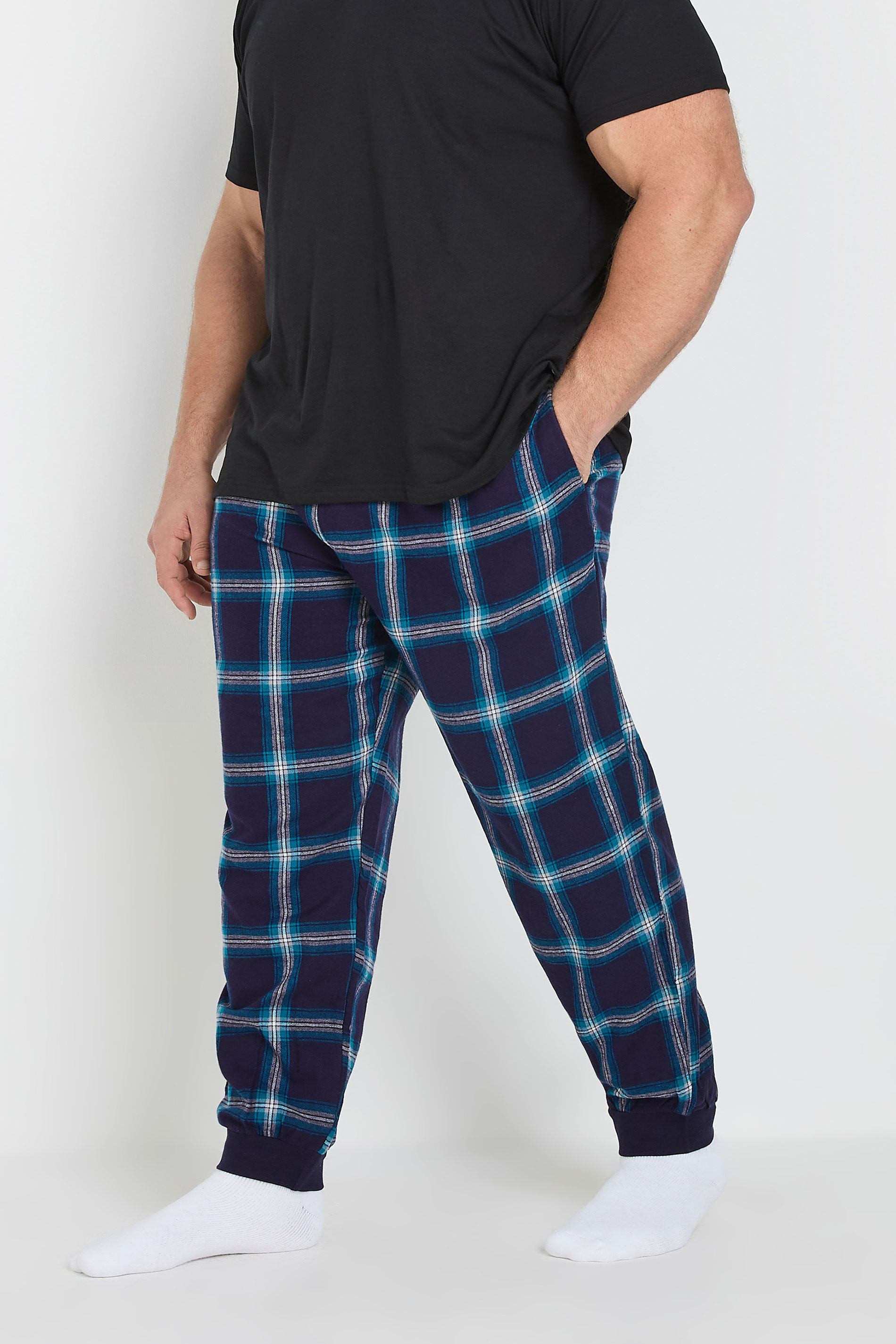 BadRhino Big & Tall Blue Check Print Pyjama Trousers | BadRhino 1