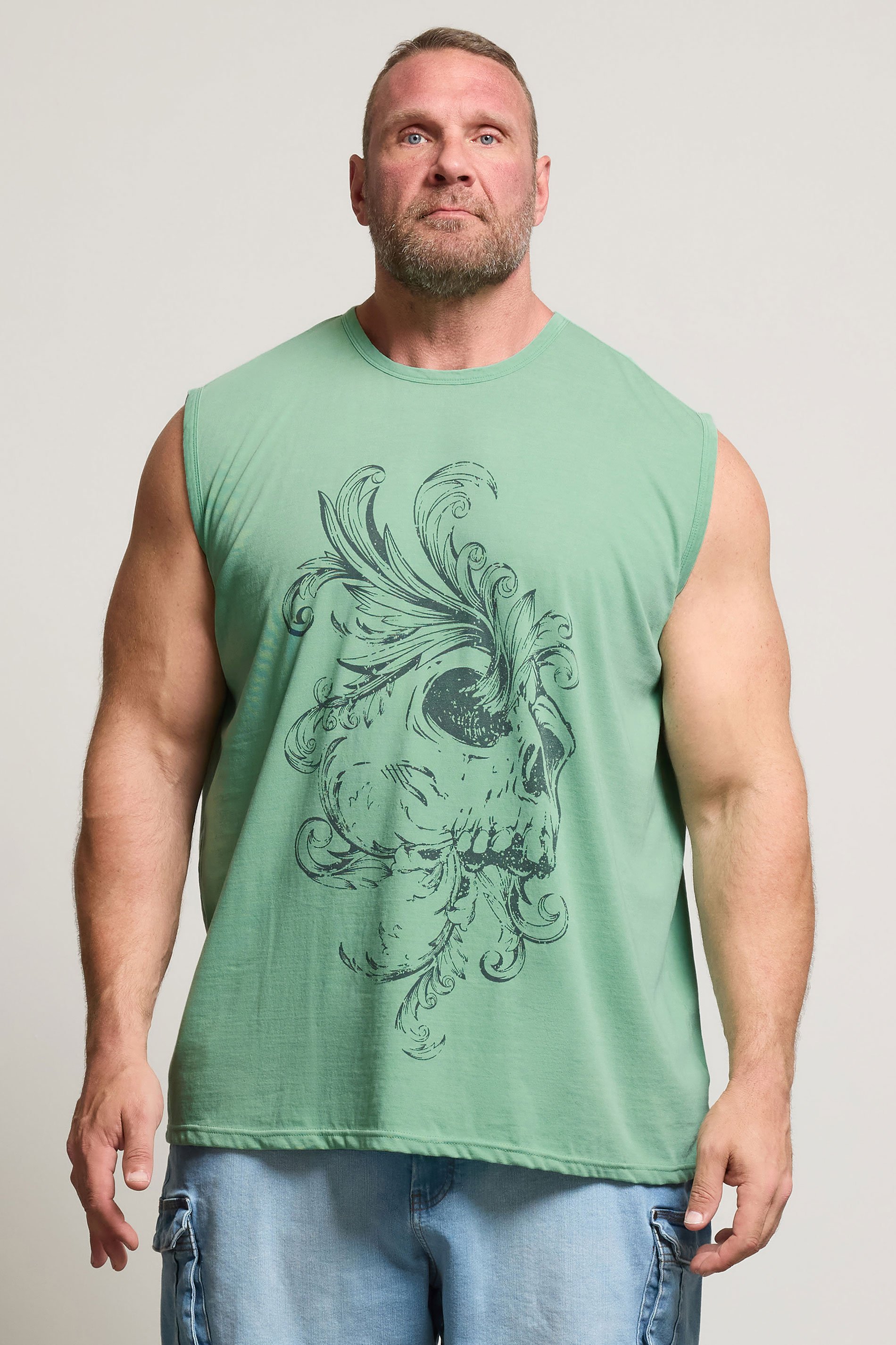 BadRhino Big & Tall Light Green Acid Wash Skull Print Vest | BadRhino 1