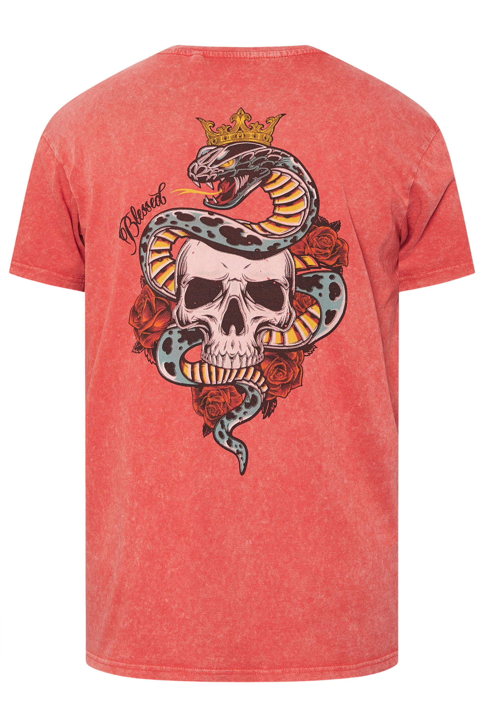 BadRhino Big & Tall Red Acid Wash Skull & Snake Graphic T-Shirt | BadRhino 8