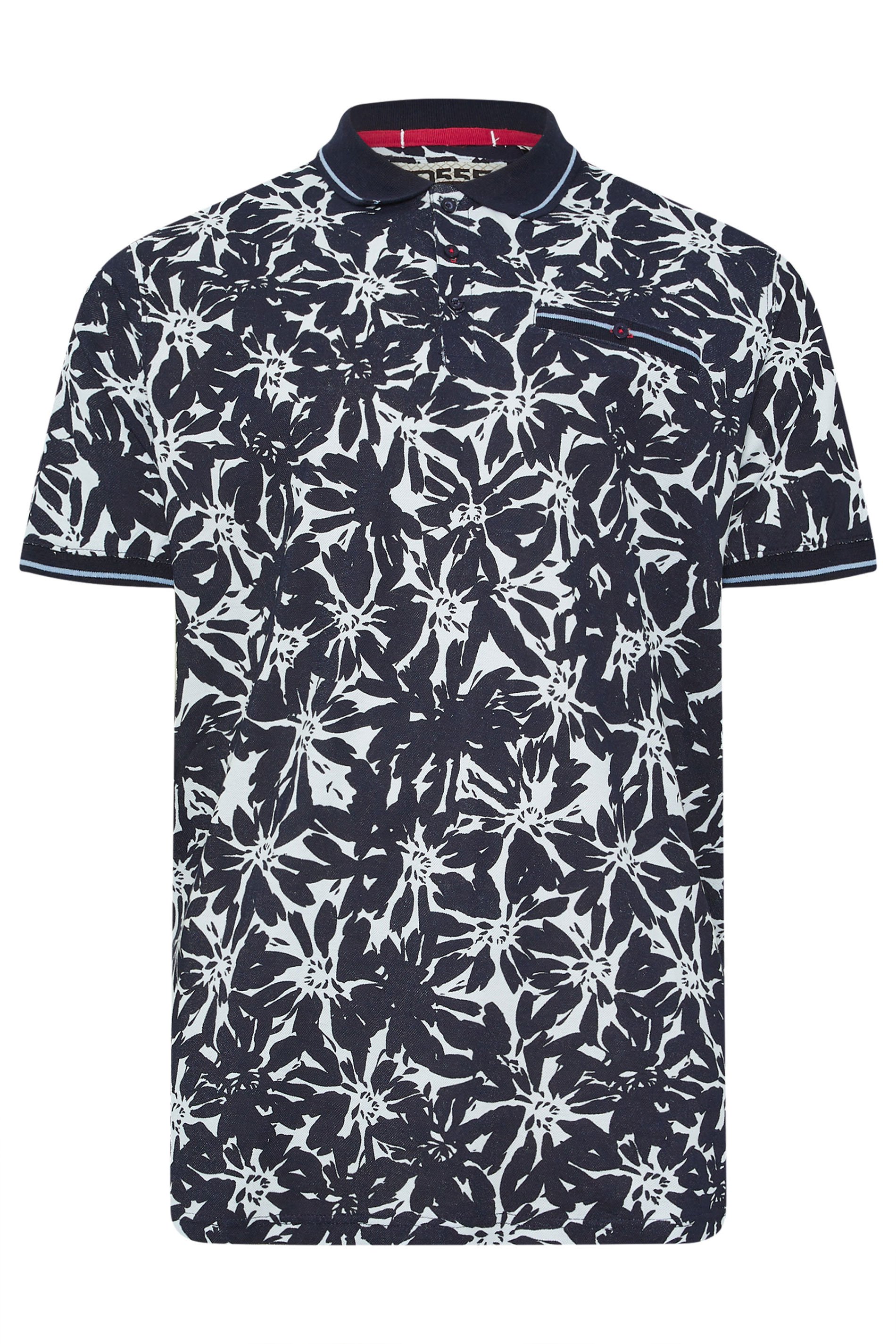 D555 Big & Tall Blue Cotton Hawaiian Print Polo Shirt | Bad Rhino 3