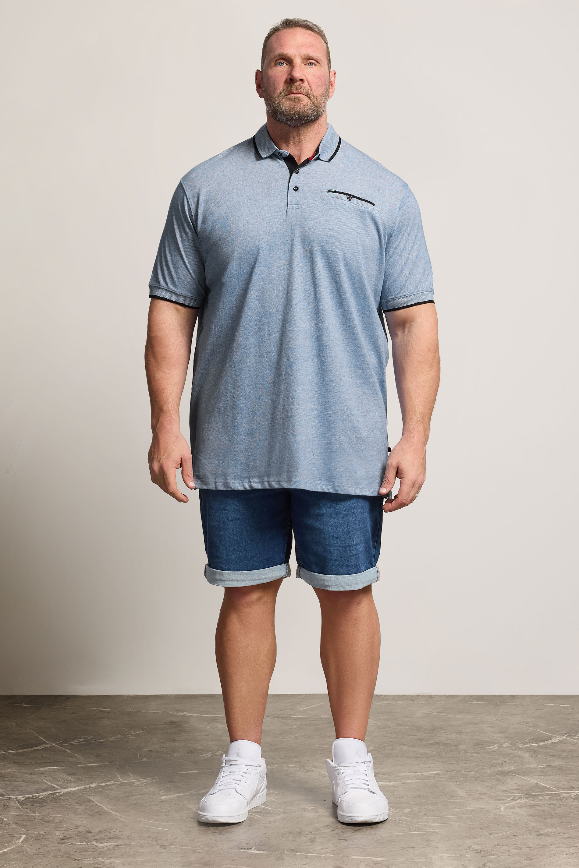 D555 Big & Tall Blue Pique Jacquard Polo Shirt | BadRhino 1