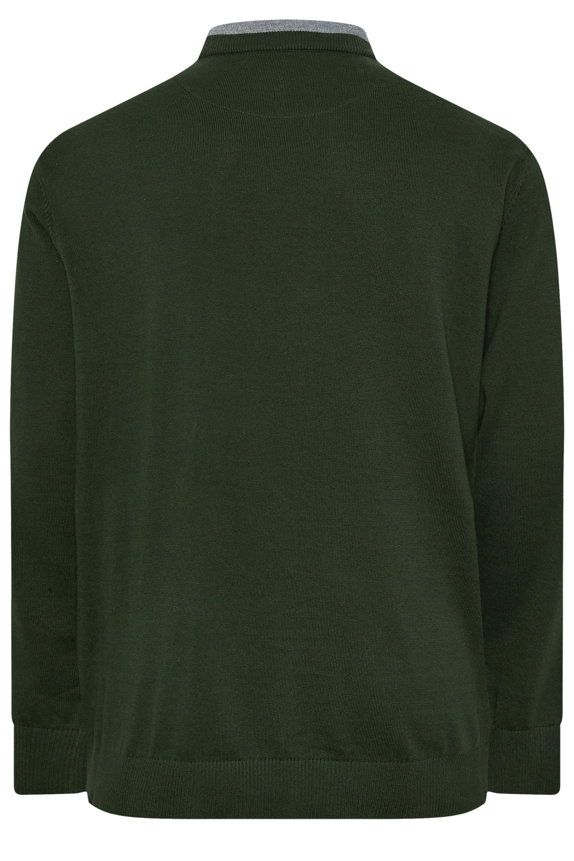 BadRhino Big & Tall Dark Green Cable Knit Mock Shirt Jumper | BadRhino 7