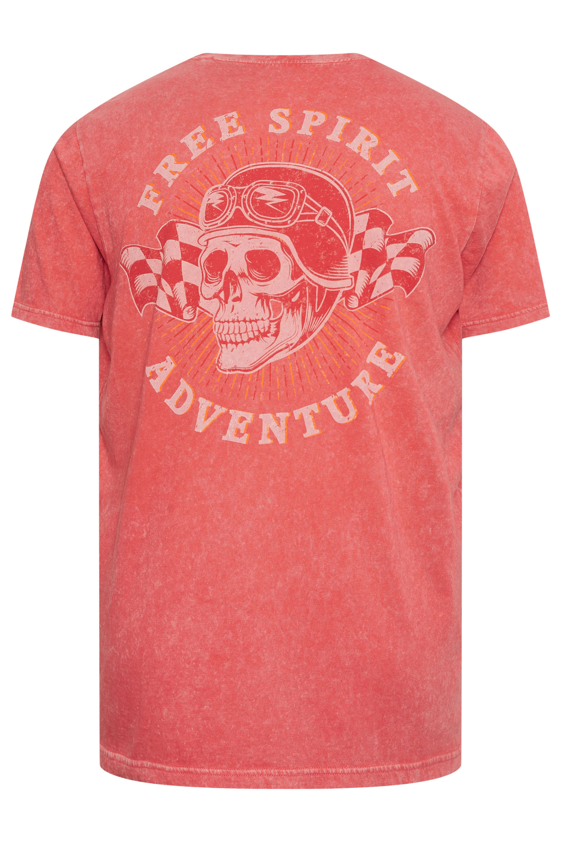 BadRhino Big & Tall Red Acid Wash Skull Print T-Shirt | BadRhino 6