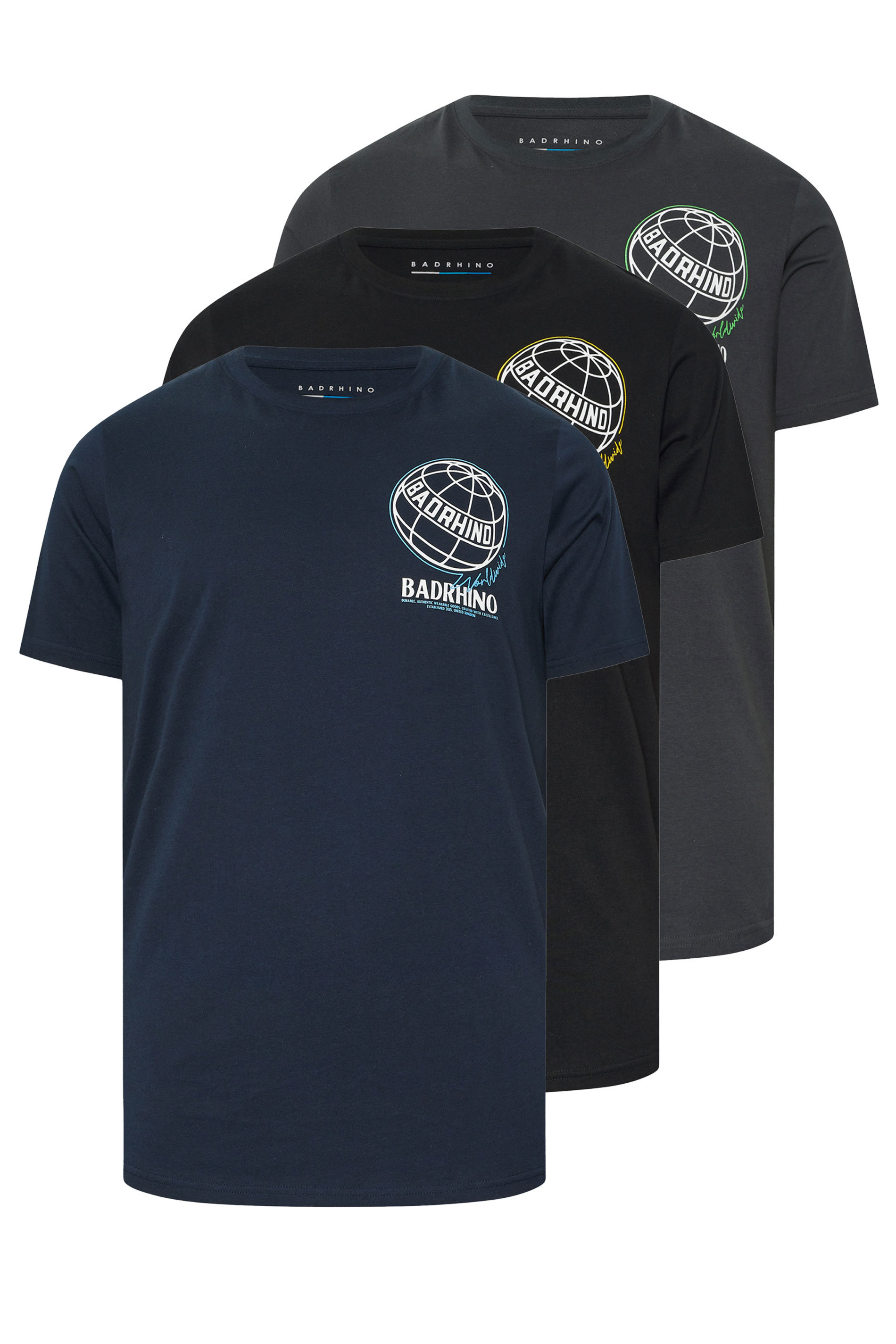 BadRhino Big & Tall 3 PACK Black & Navy Blue Worldwide Graphic T-Shirts | BadRhino 7