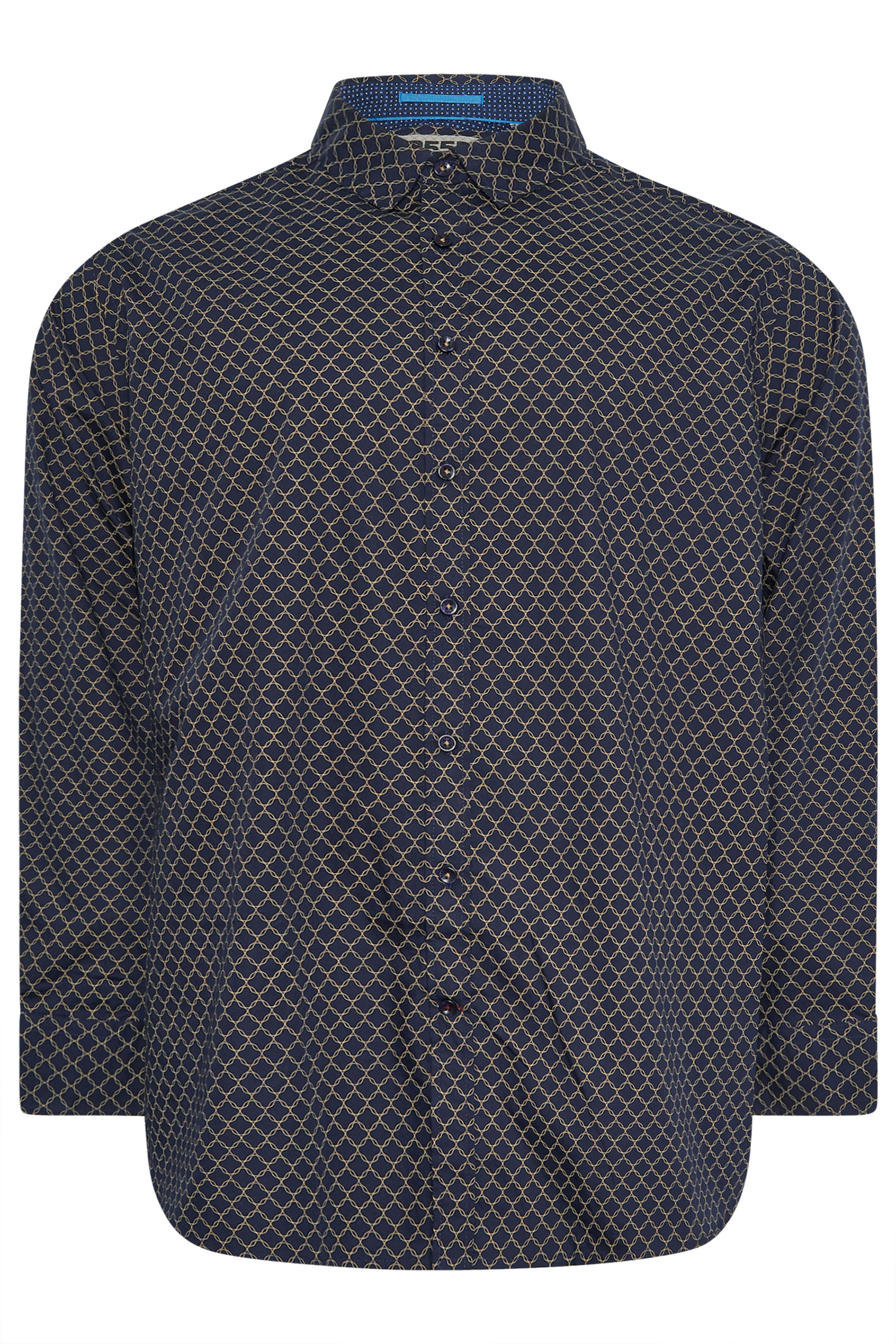 D555 Big & Tall Navy Blue & Gold Geometric Print Shirt | BadRhino 4