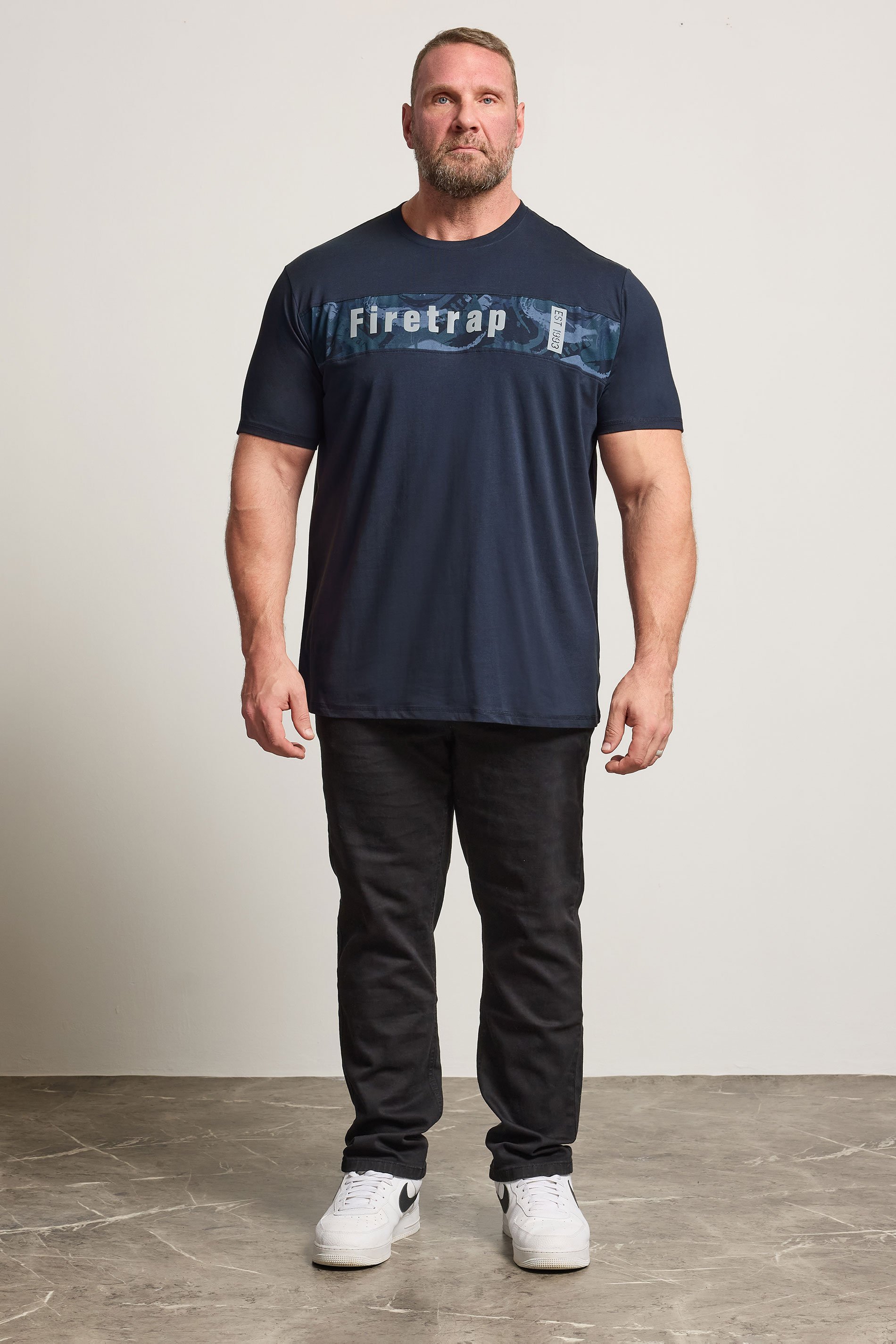 FIRETRAP Big & Tall Navy Blue Logo Print T-Shirt | BadRhino 2