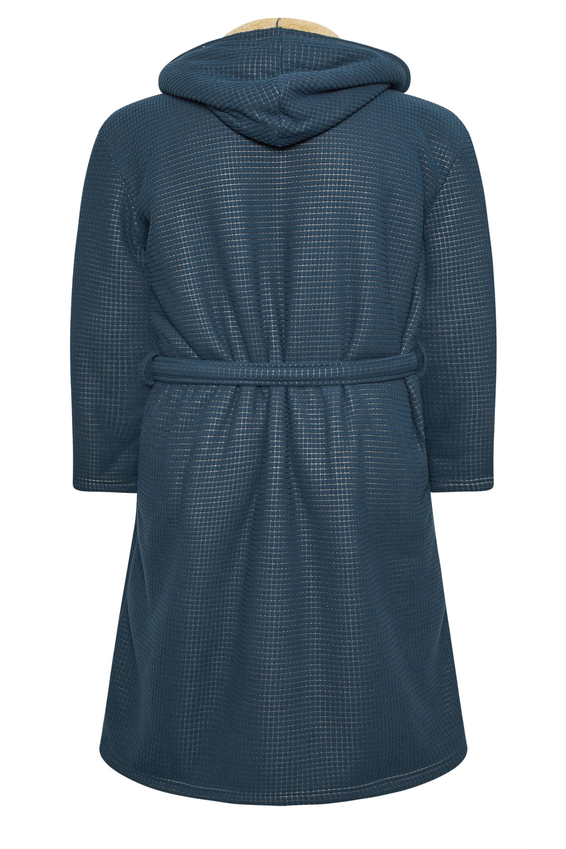 BadRhino Big & Tall Navy Blue Waffle Borg Lined Dressing Gown | BadRhino 6