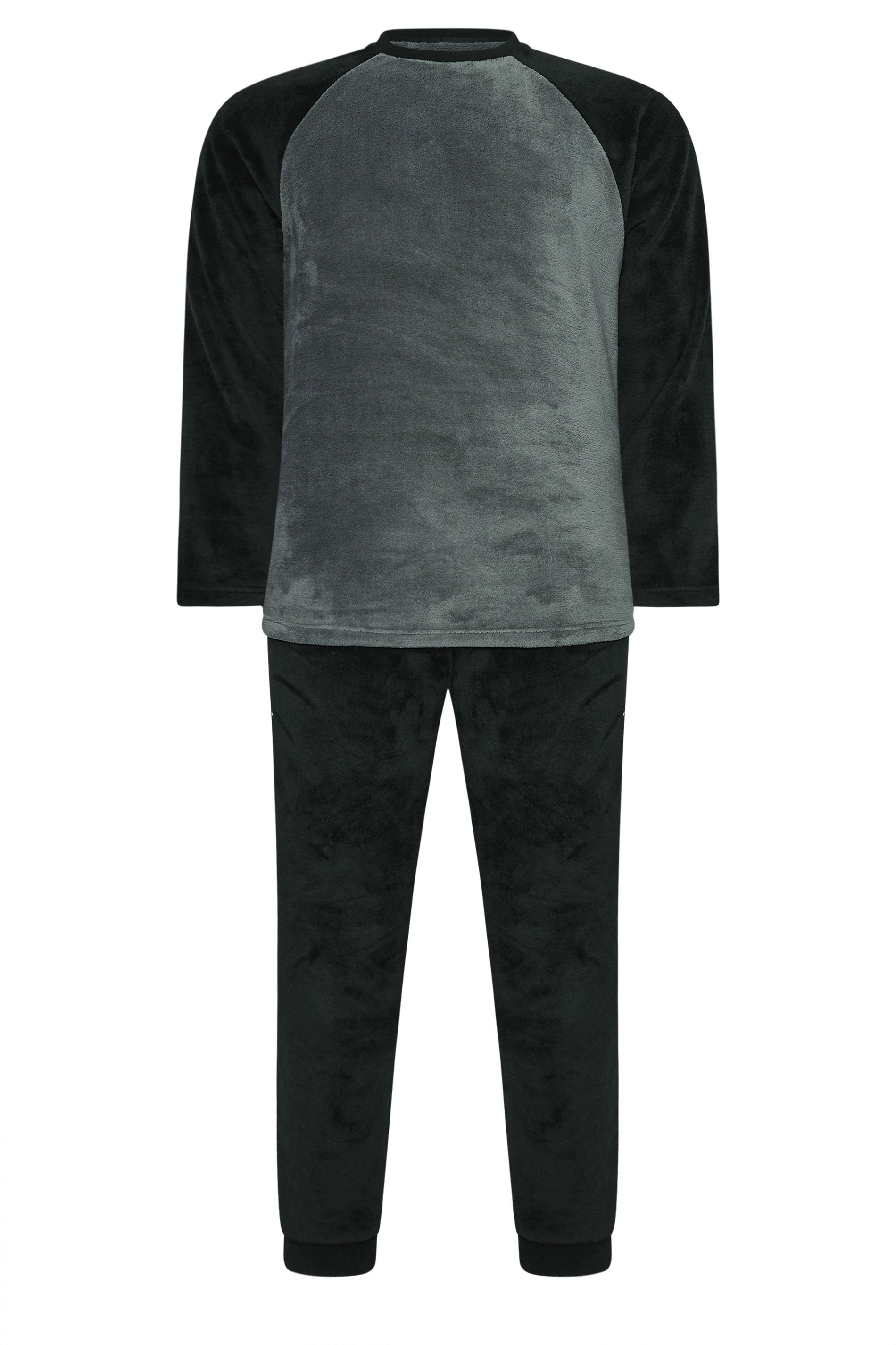 BadRhino Big & Tall Black & Grey Raglan Sleeve Fleece Pyjama Set | BadRhino 4