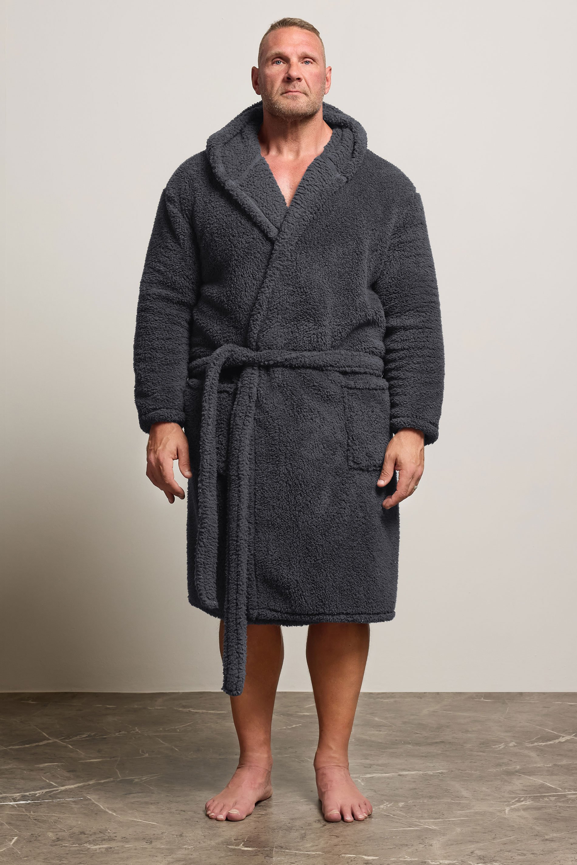 BadRhino Big & Tall Charcoal Grey Super Soft  Borg Dressing Gown | BadRhino 1