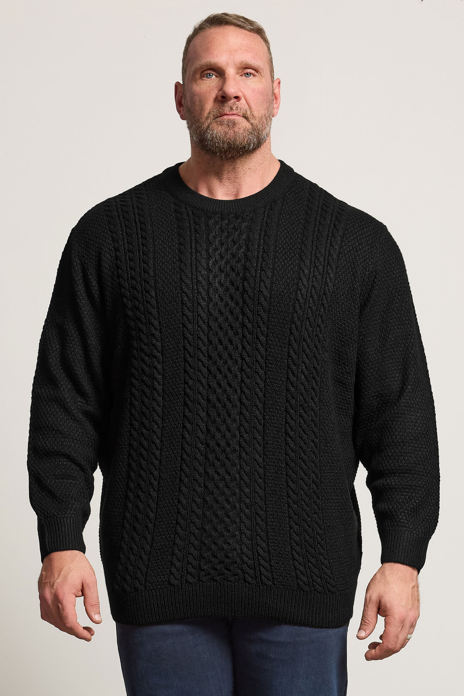 JACK & JONES Big & Tall Black Cable Knit Jumper | BadRhino 1