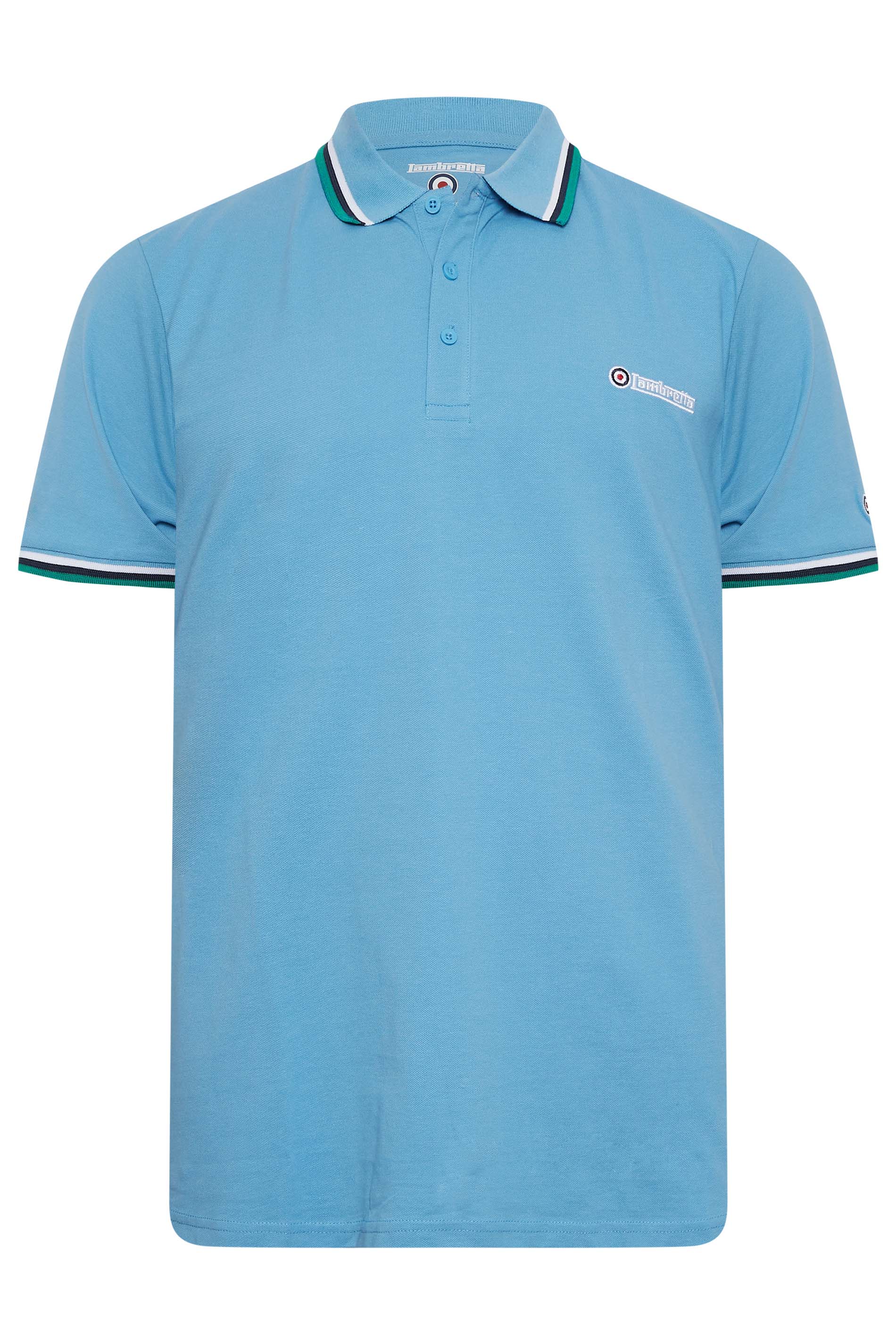 LAMBRETTA Big & Tall Plus Size Light Blue Polo Shirt | BadRhino  3