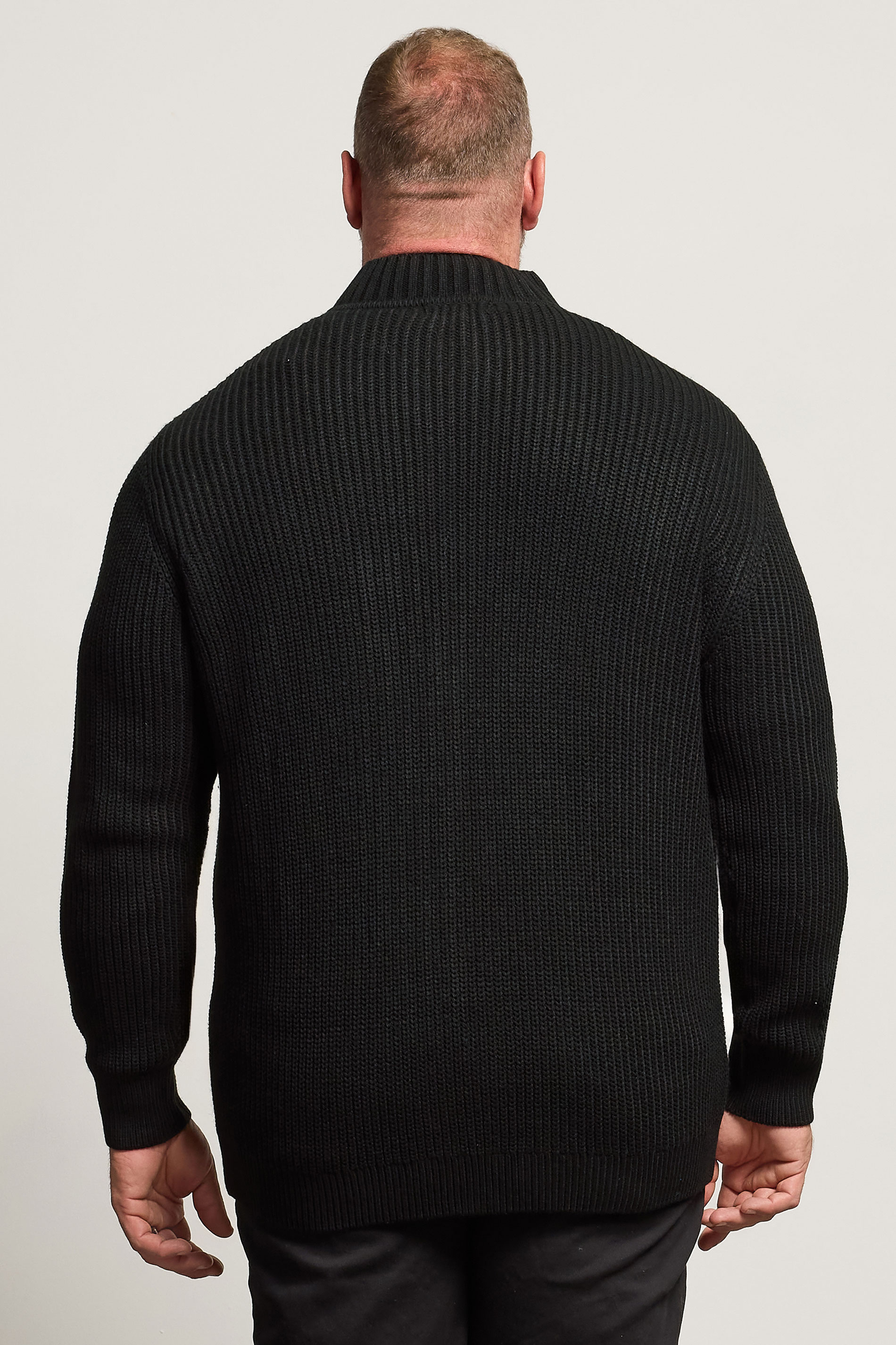 BadRhino Big & Tall Black Ribbed Zip Through Knitted Jumper | BadRhino 4