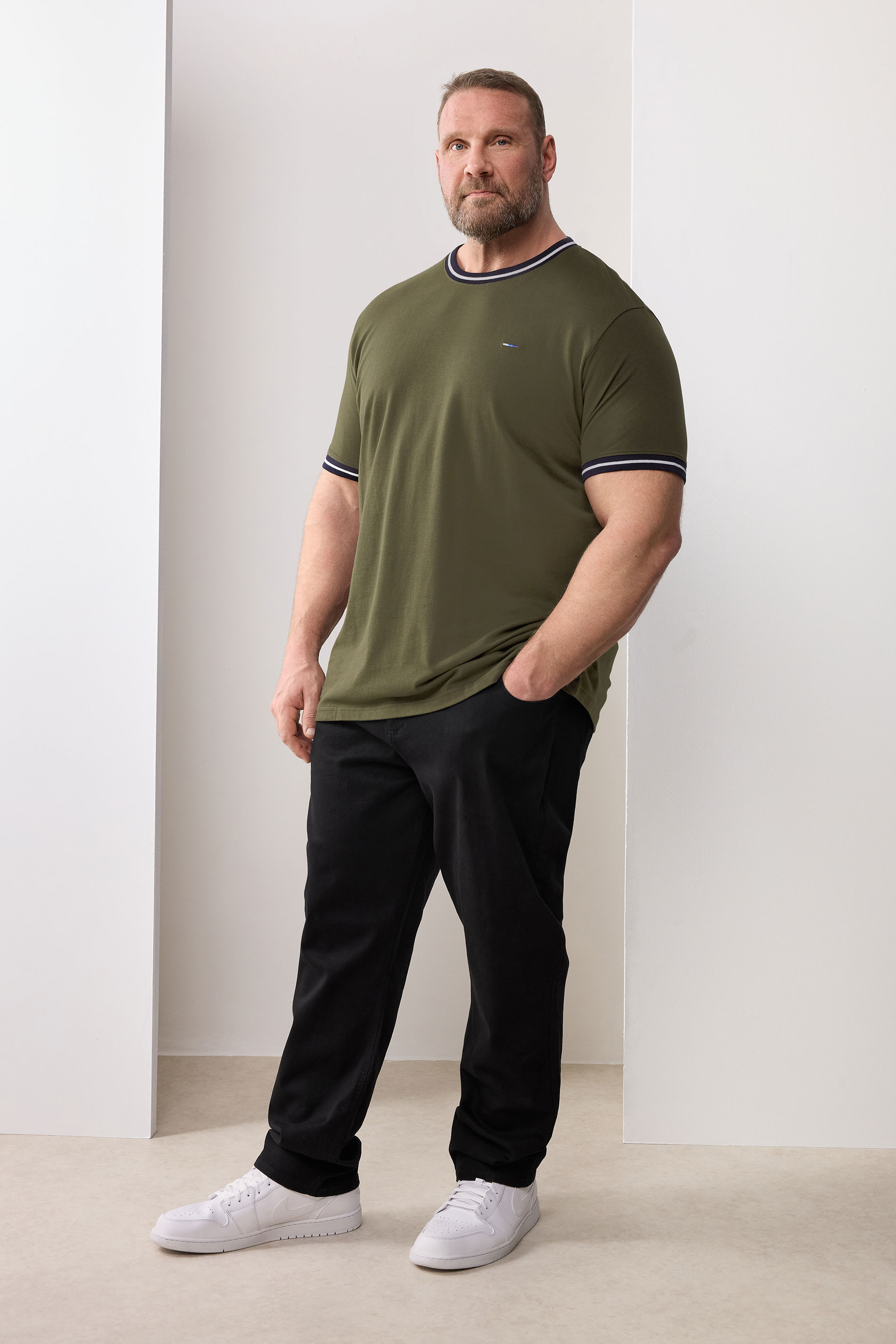 BadRhino Big & Tall Olive Green Extra Long Pique Ringer T-Shirt | BadRhino 3