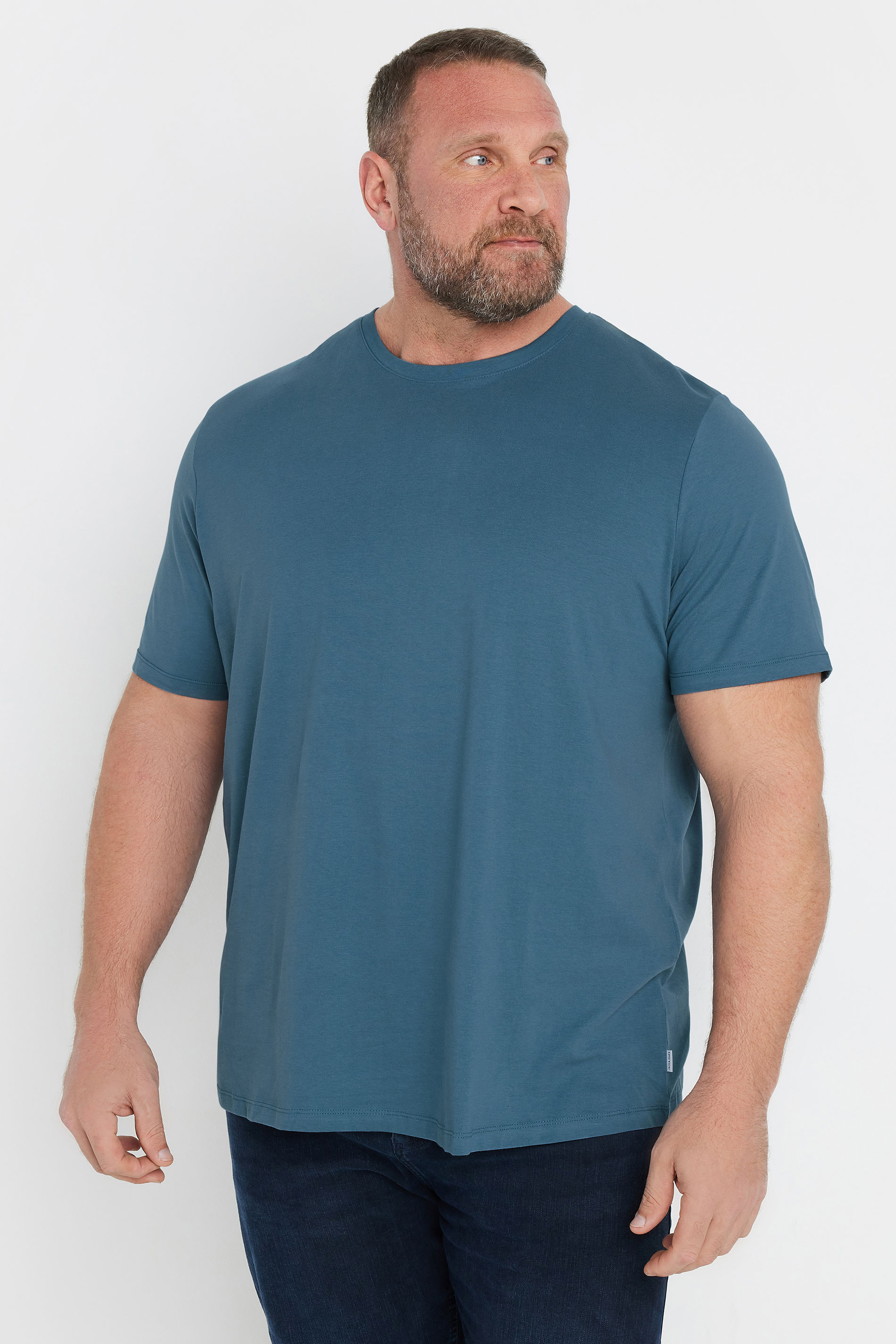 JACK & JONES Big & Tall Blue Basic T-Shirt | BadRhino 1