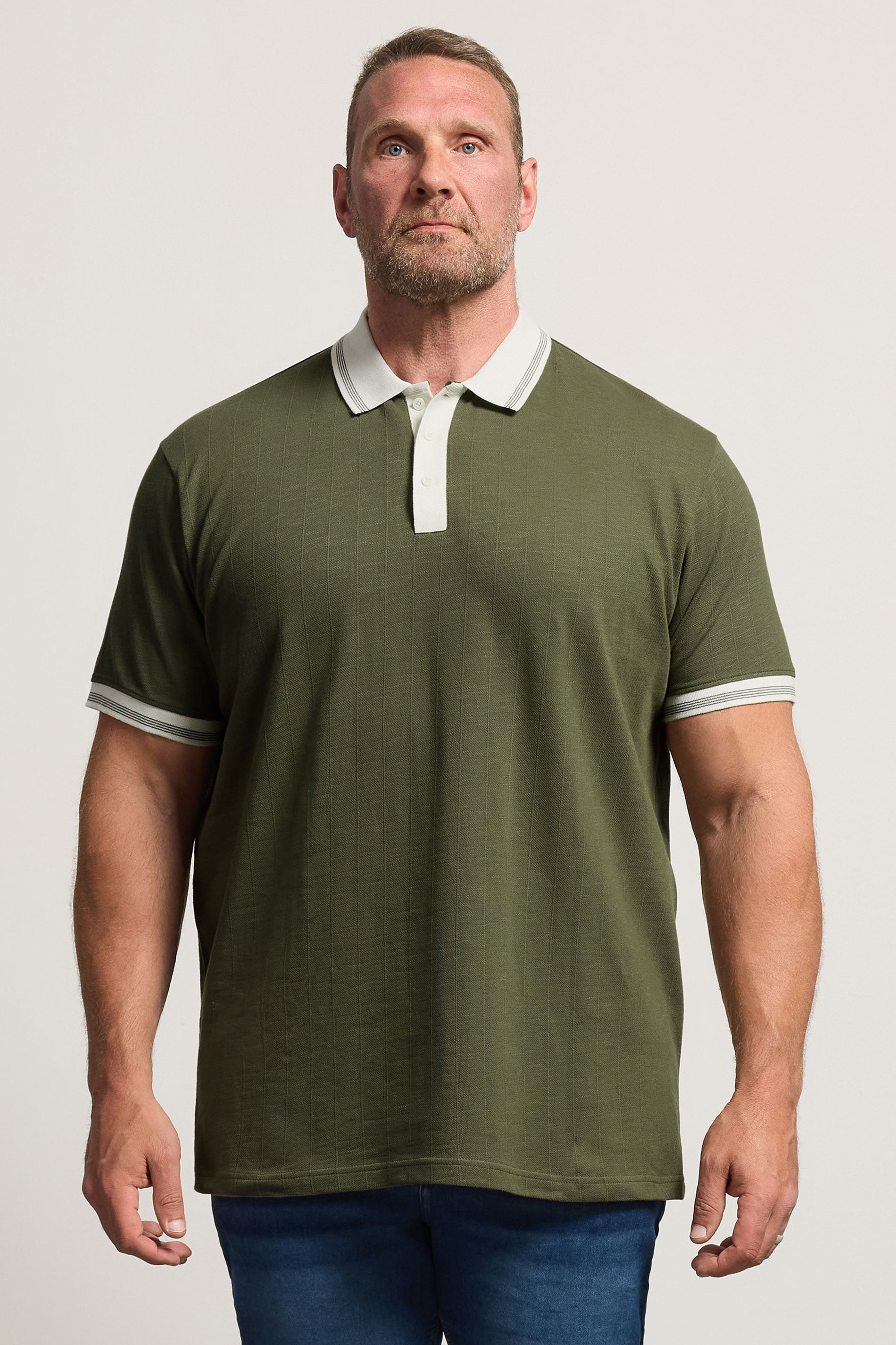 BadRhino Big & Tall Khaki Green Mini Check Polo Shirt BadRhino 3