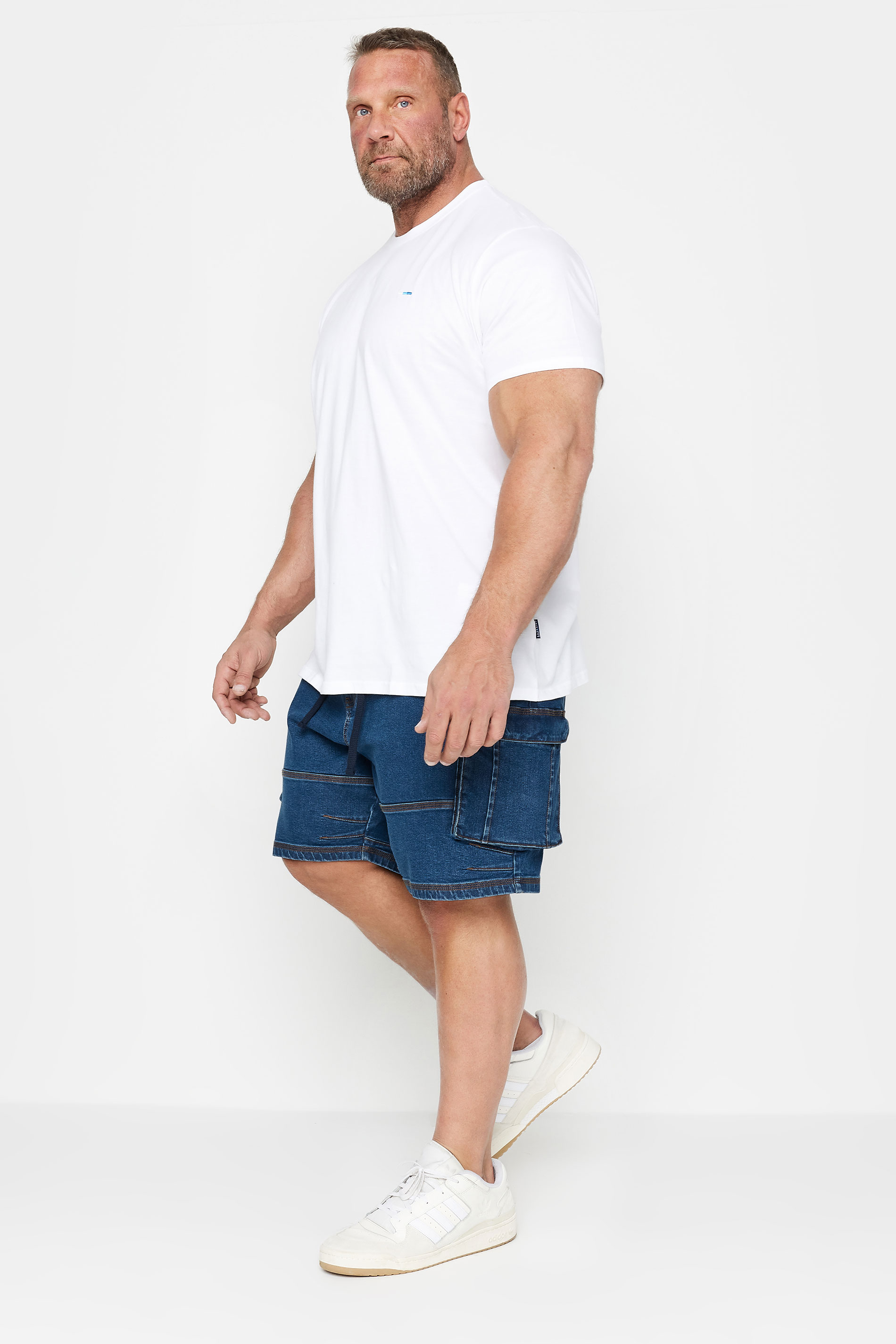 BadRhino Big & Tall Blue Mid Wash Elasticated Waist Denim Cargo Shorts | BadRhino 3