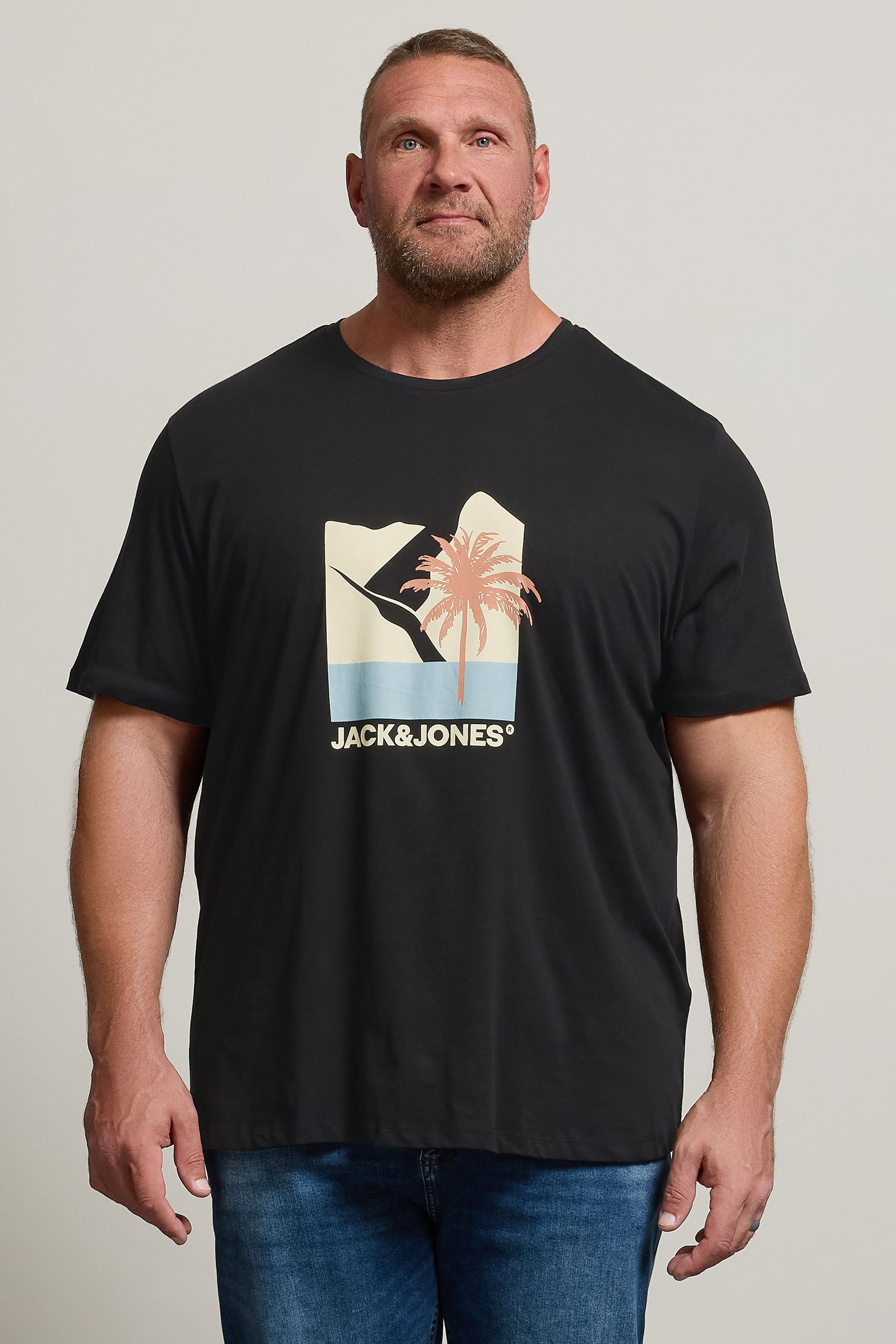 JACK & JONES Big & Tall Black Barbados Graphic T-Shirt | BadRhino 1