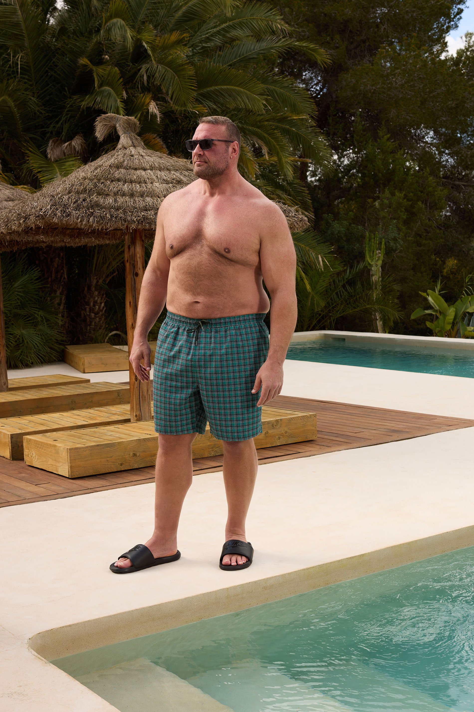 BadRhino Big & Tall Green & Navy Blue  Tartan Swim Shorts | BadRhino 1