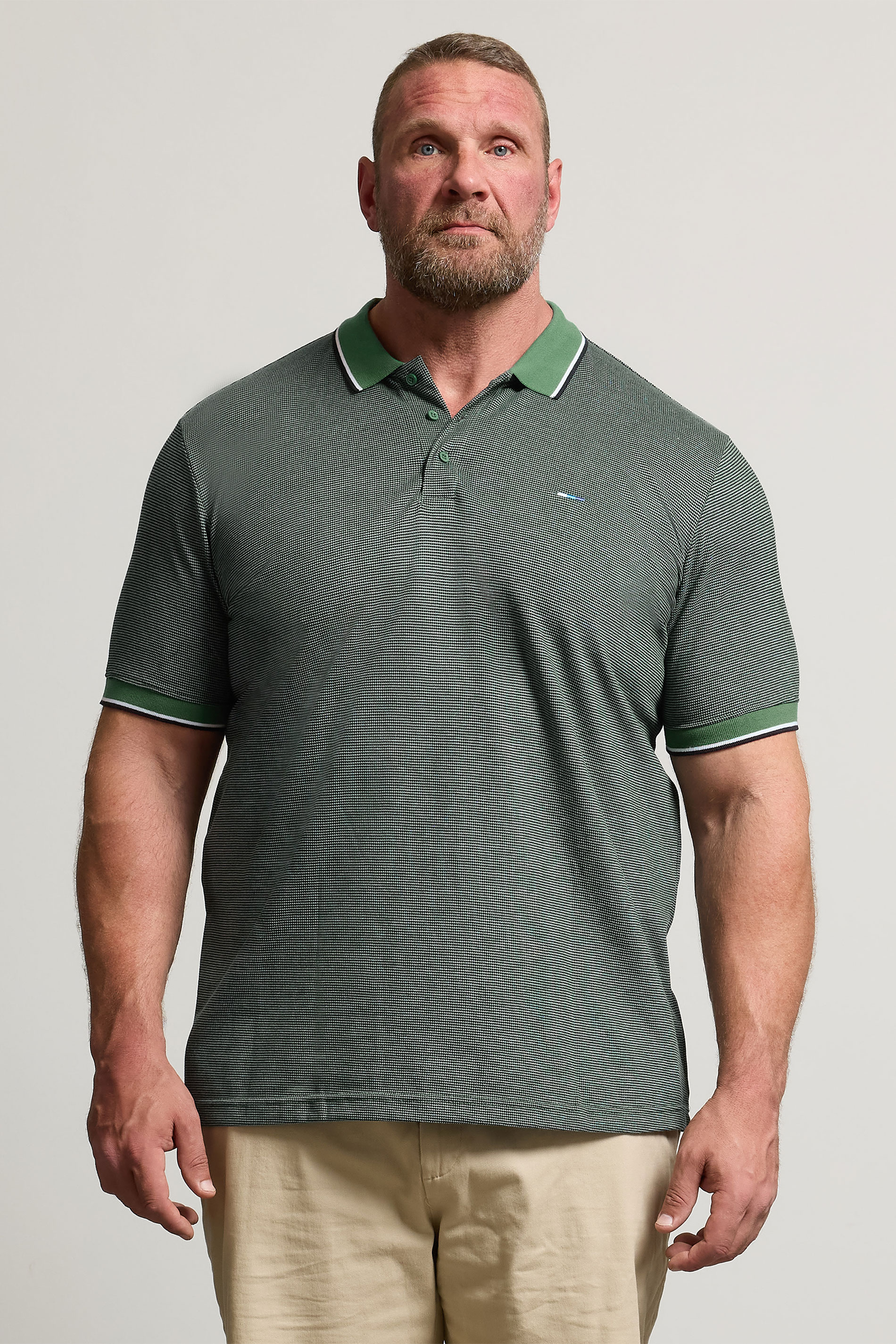 BadRhino Big & Tall Green Fine Stripe Tipped Polo Shirt | BadRhino 2