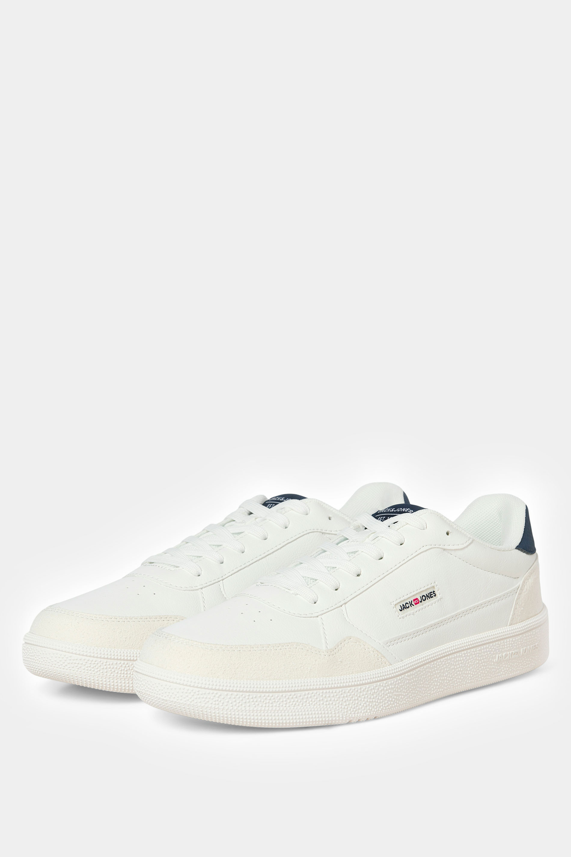 JACK & JONES White & Navy Blue Lace Up Trainers | BadRhino 2