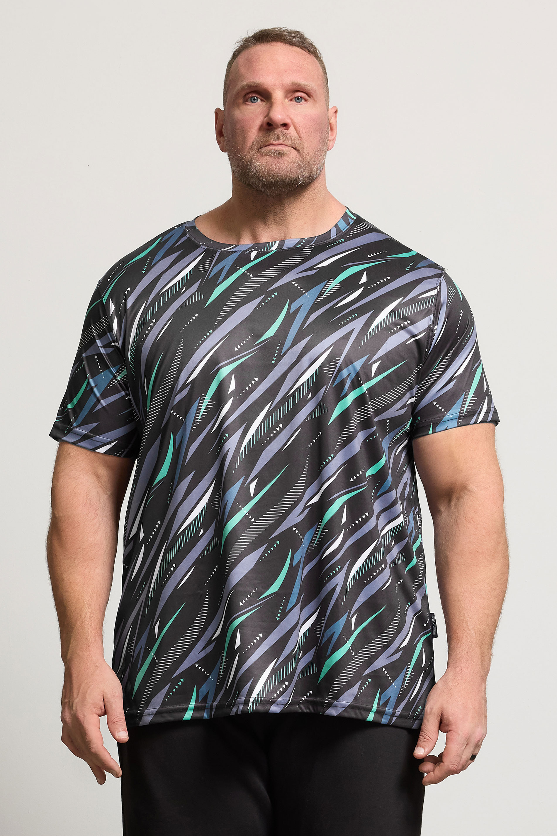 D555 Big & Tall Black Lightweight Active Print T-Shirt | BadRhino 3