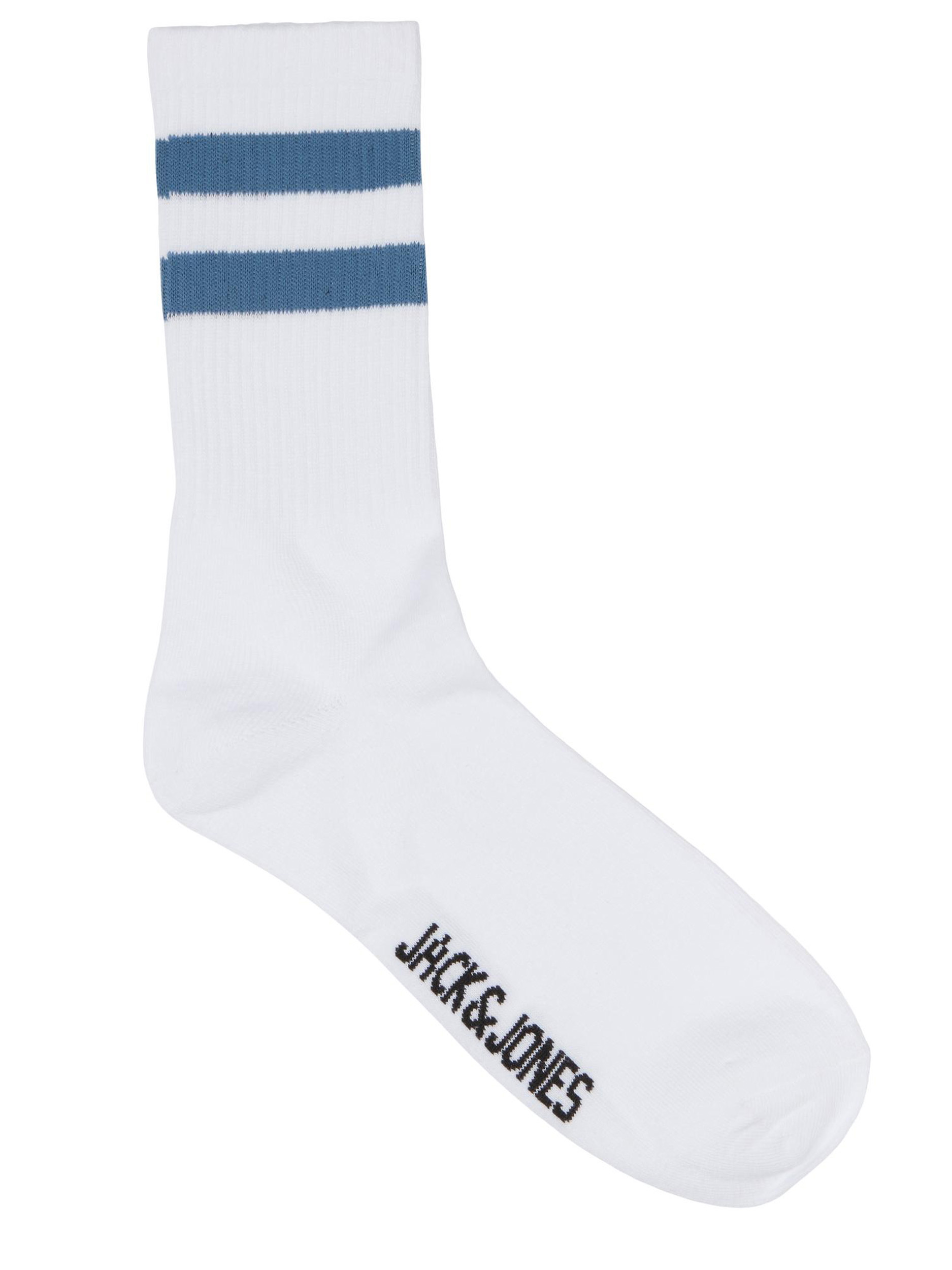 JACK & JONES White & Navy 3 Pack Striped Tennis Socks | BadRhino 3