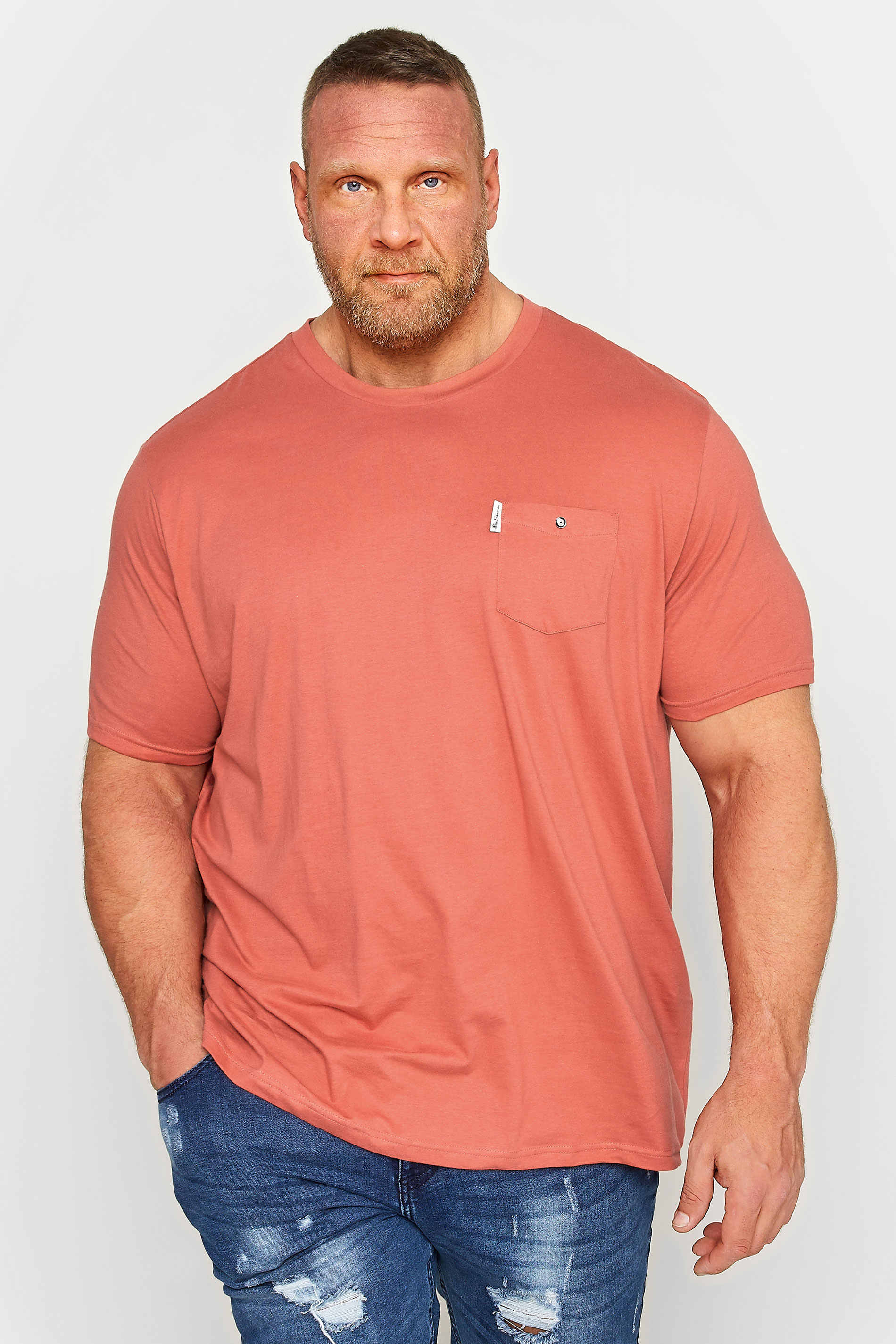BEN SHERMAN Big & Tall Raspberry Red Signature Pocket T-Shirt | BadRhino 1