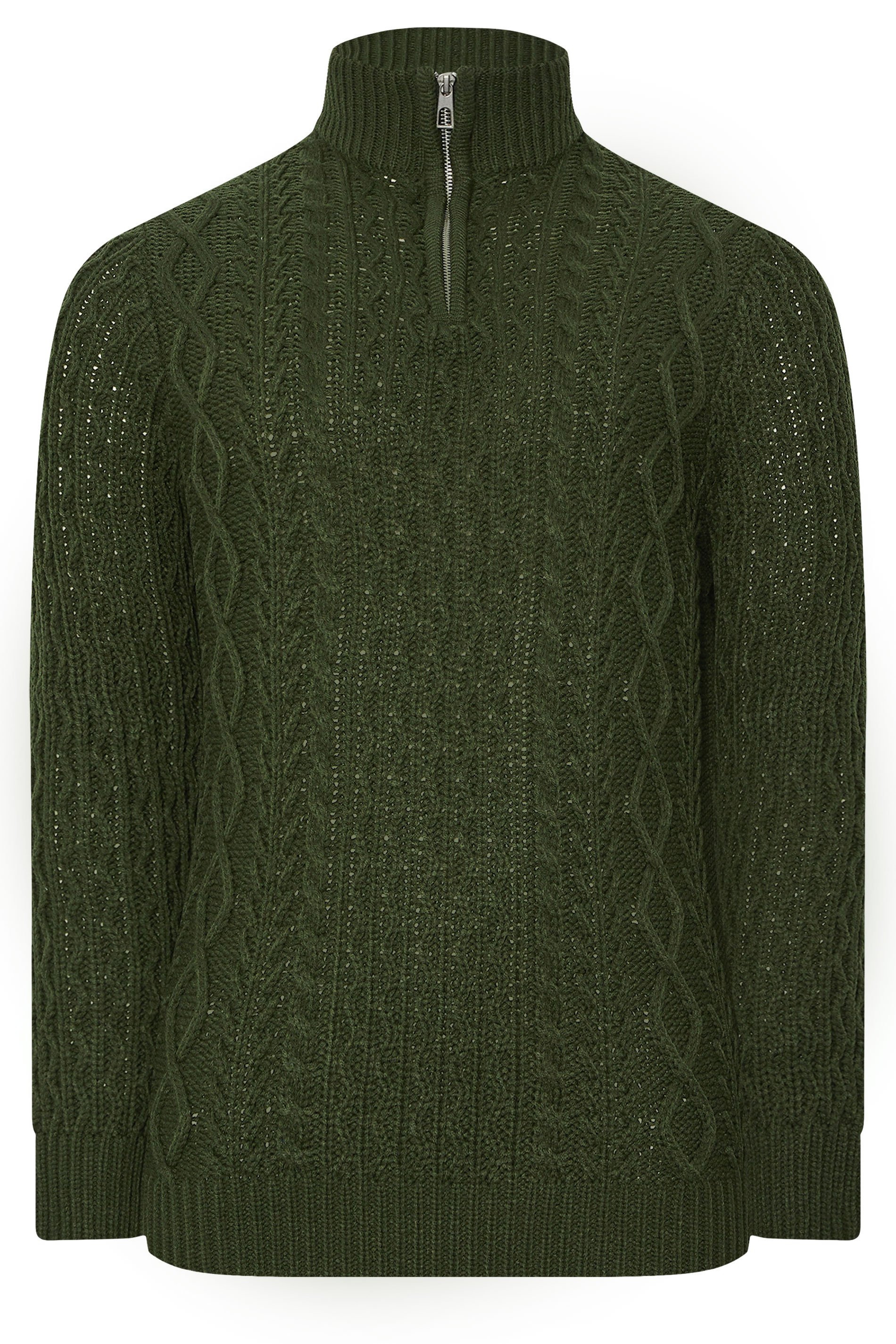 BadRhino Big & Tall Dark Green Cable Knit Quarter Zip Jumper | BadRhino 5