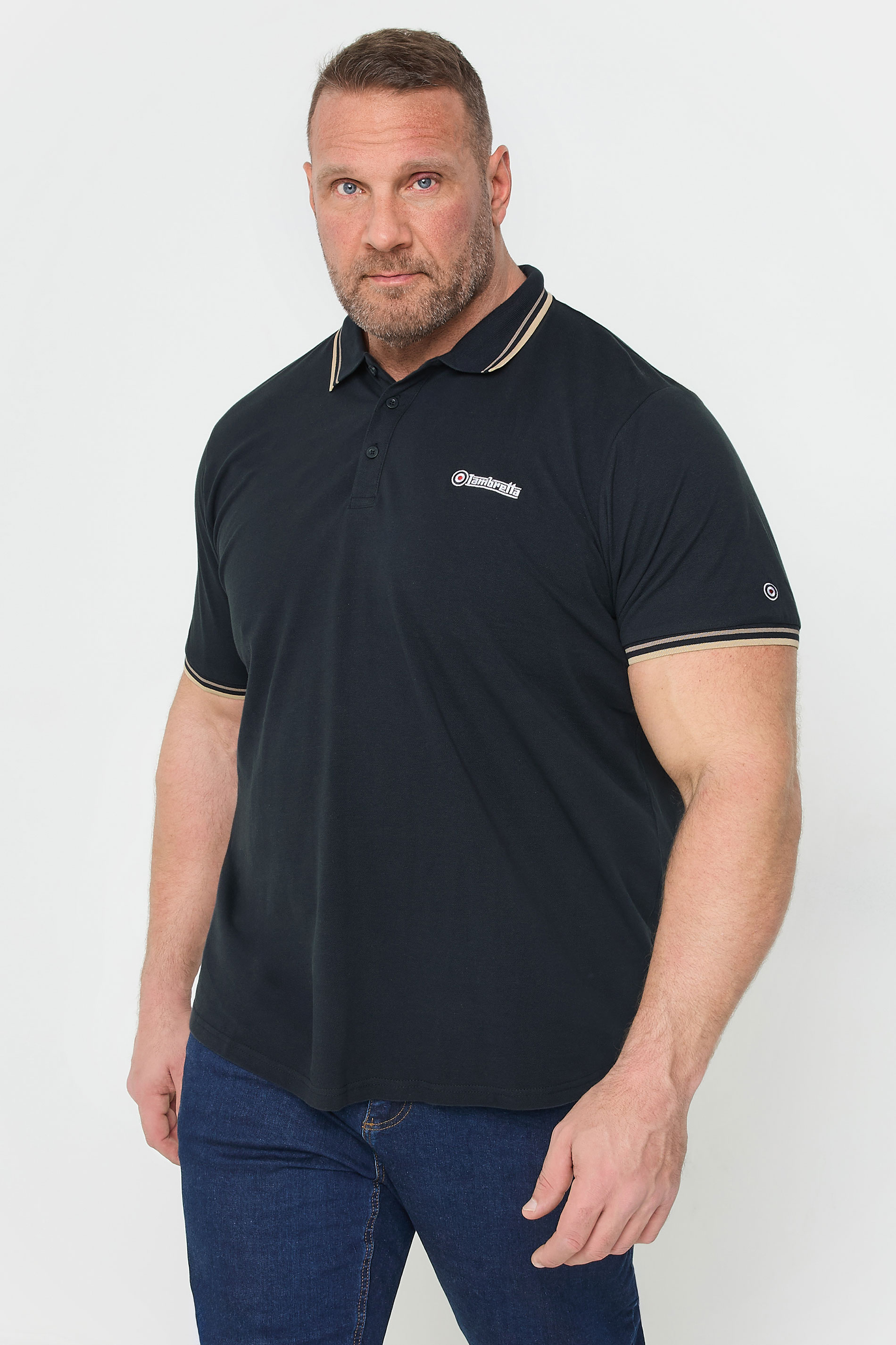 Size 2Xl Mens Lambretta Big & Tall Navy Blue Tipped Polo Shirt Big & Tall