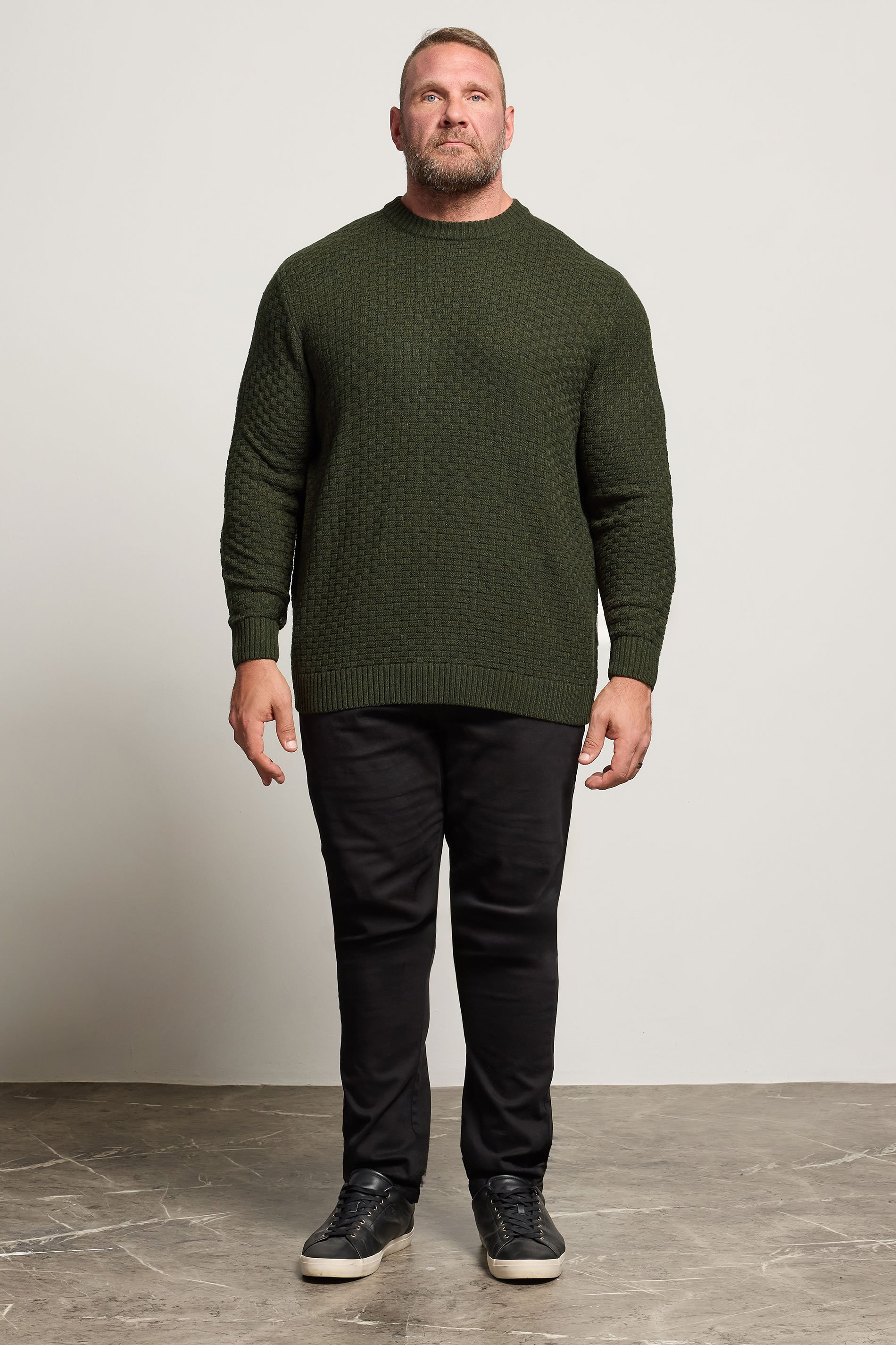 BadRhino Big & Tall Dark Green Textured Crew Neck Knitted Jumper | BadRhino 4