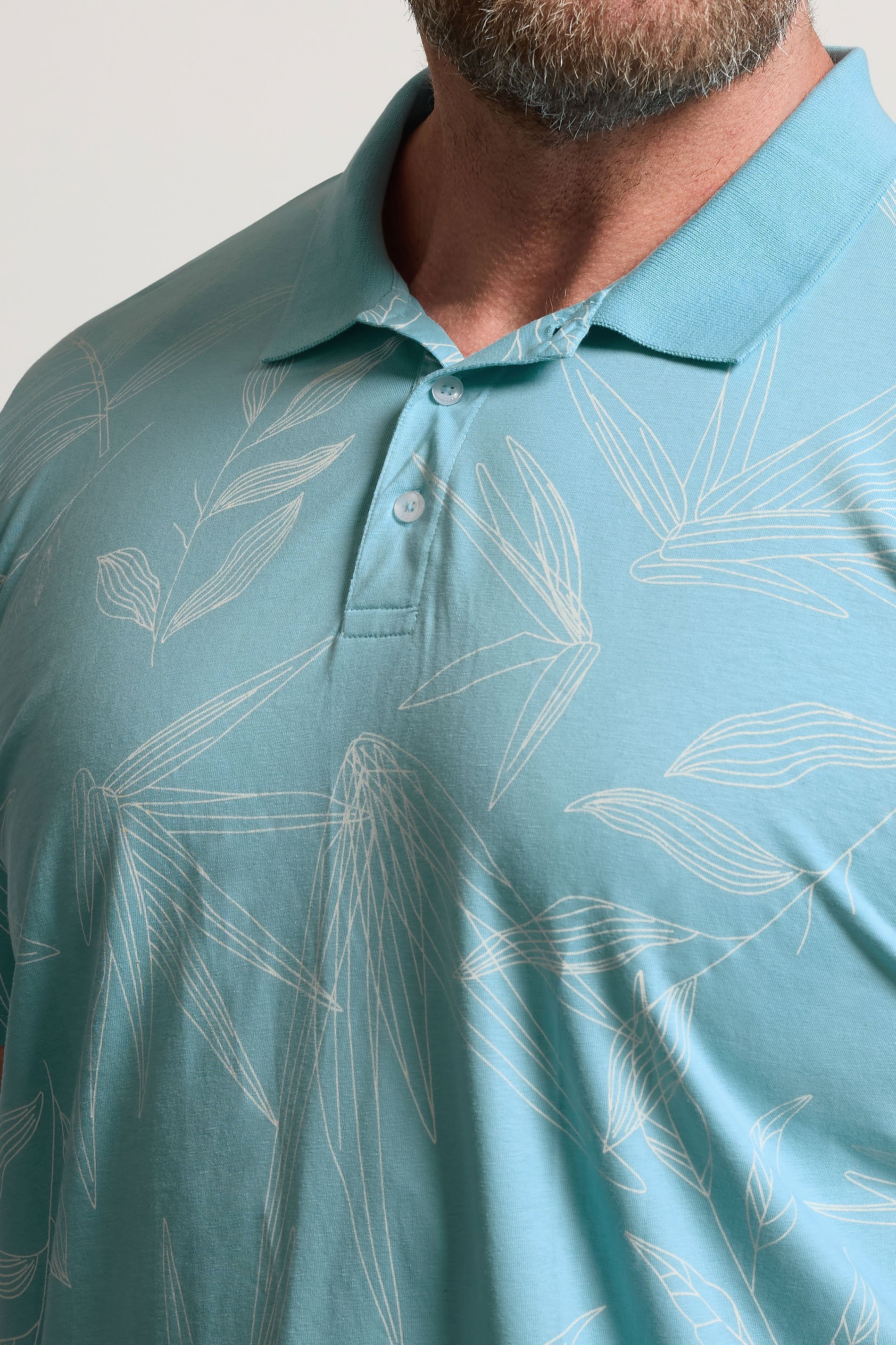 BadRhino Big & Tall Light Blue Leaf Print Polo Shirt | BadRhino 5