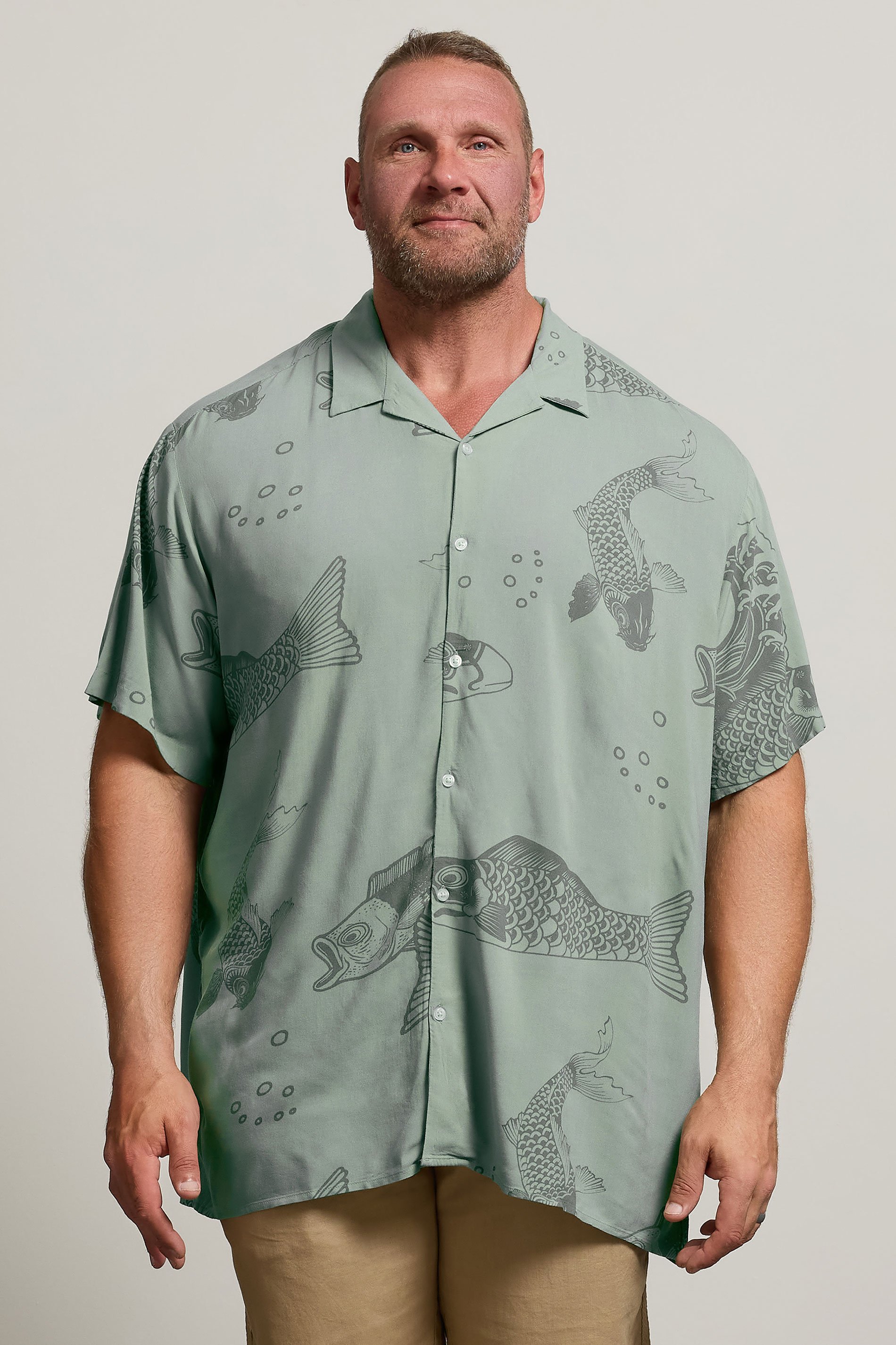 JACK & JONES Big & Tall Iceberg Green Koi Print Resort Shirt | BadRhino 1